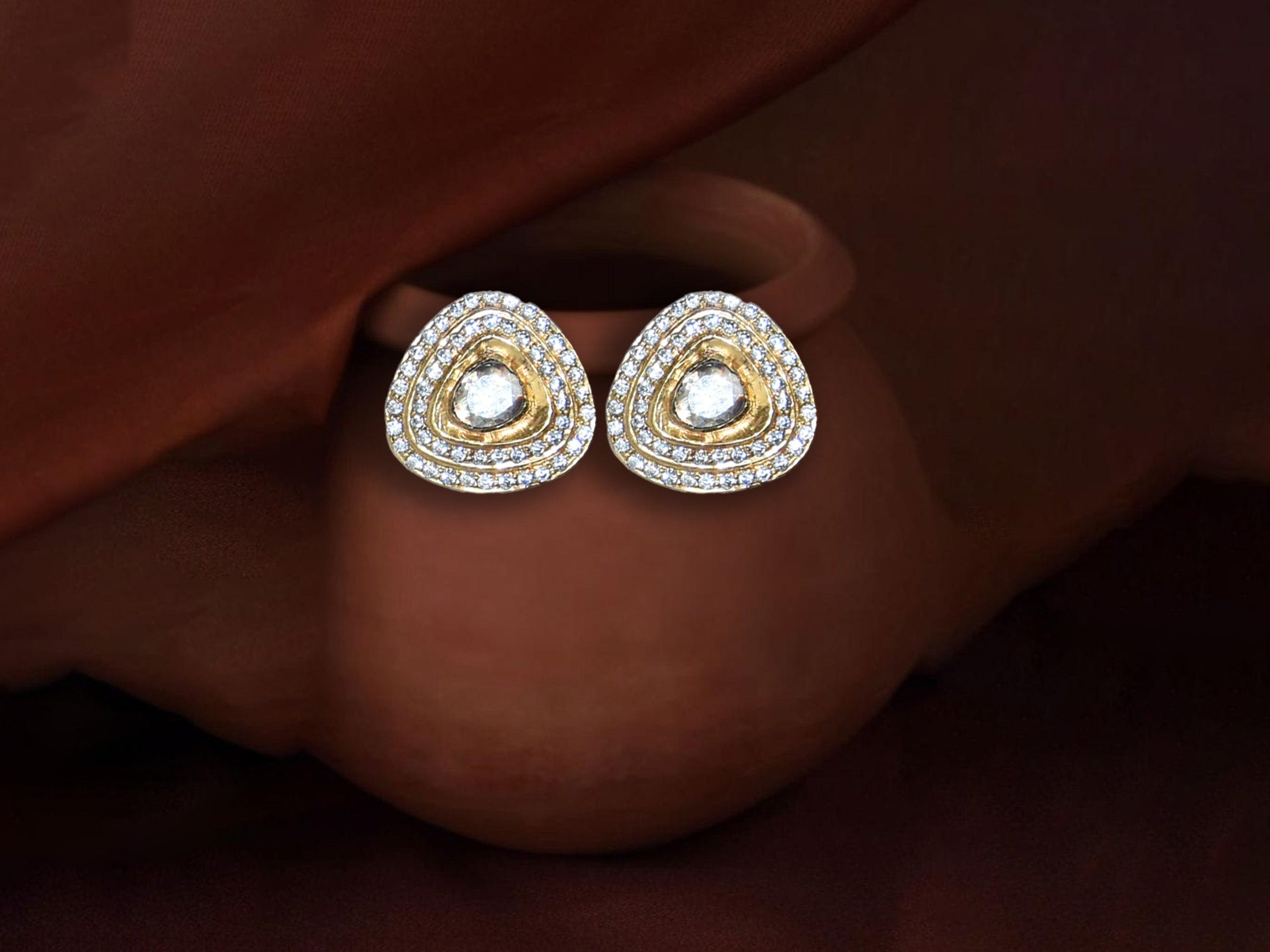 Triangular Polki Stud Earrings