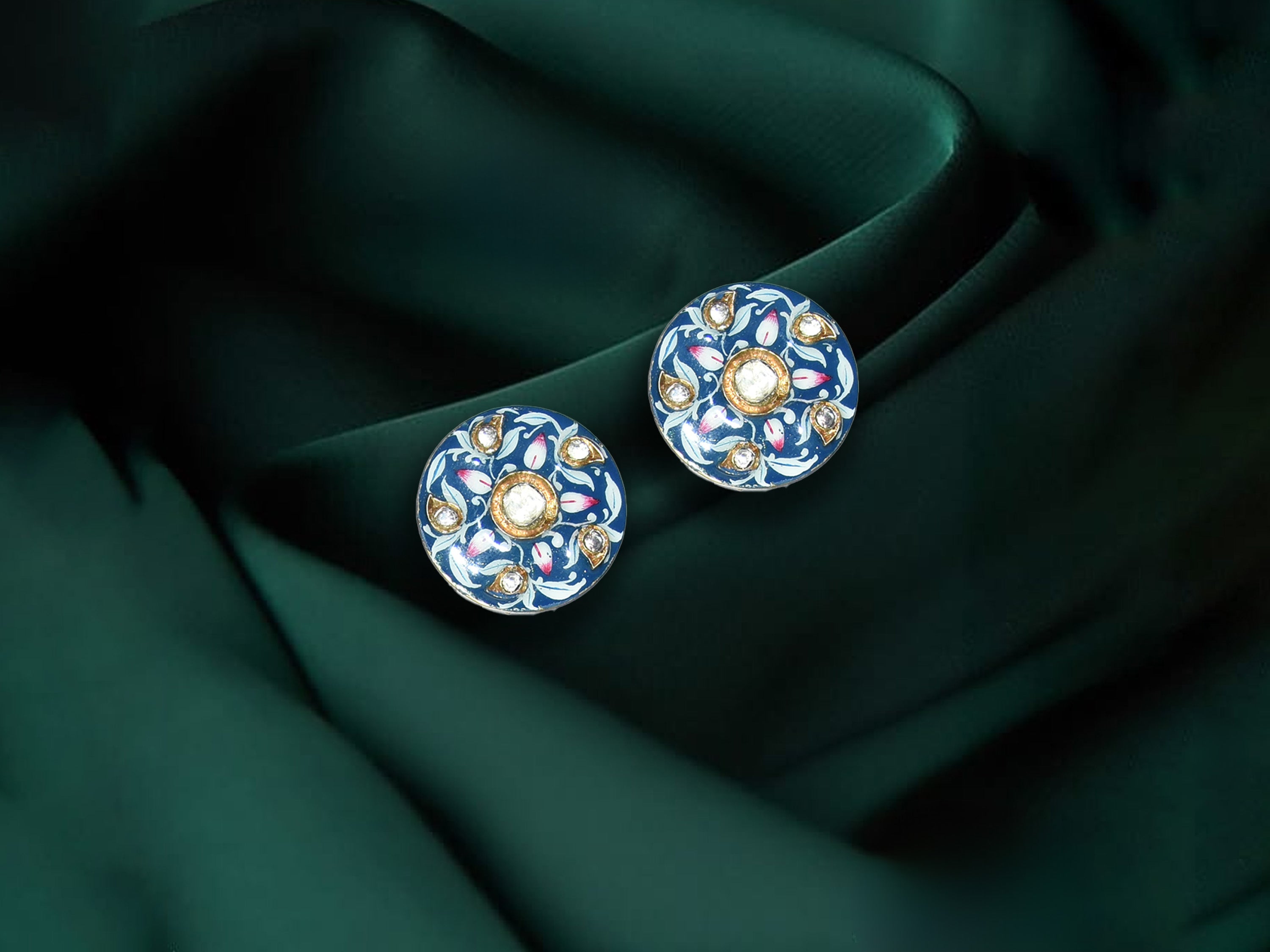 Royal Blue Floral Enamel Stud Earrings