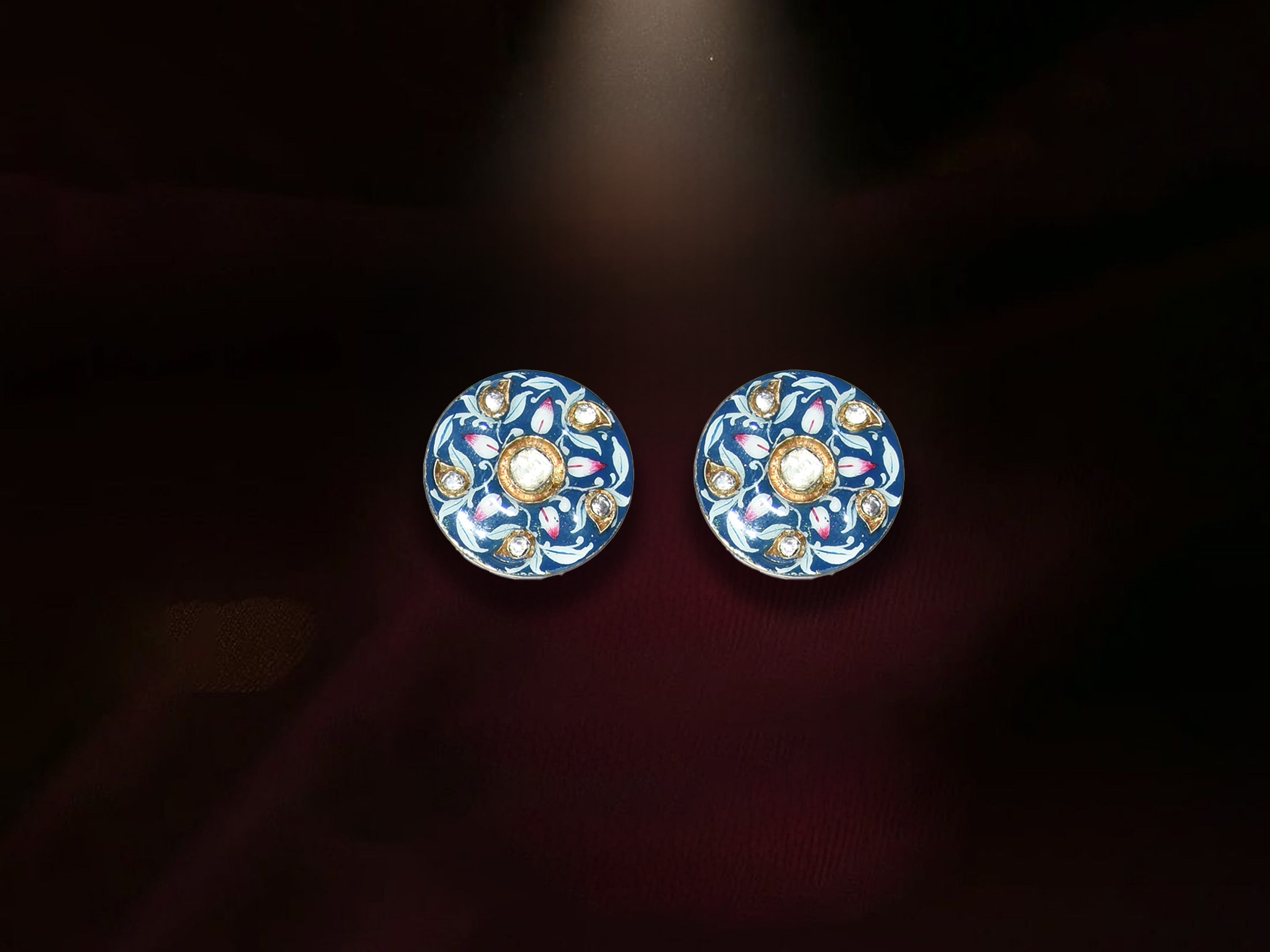 Royal Blue Floral Enamel Stud Earrings