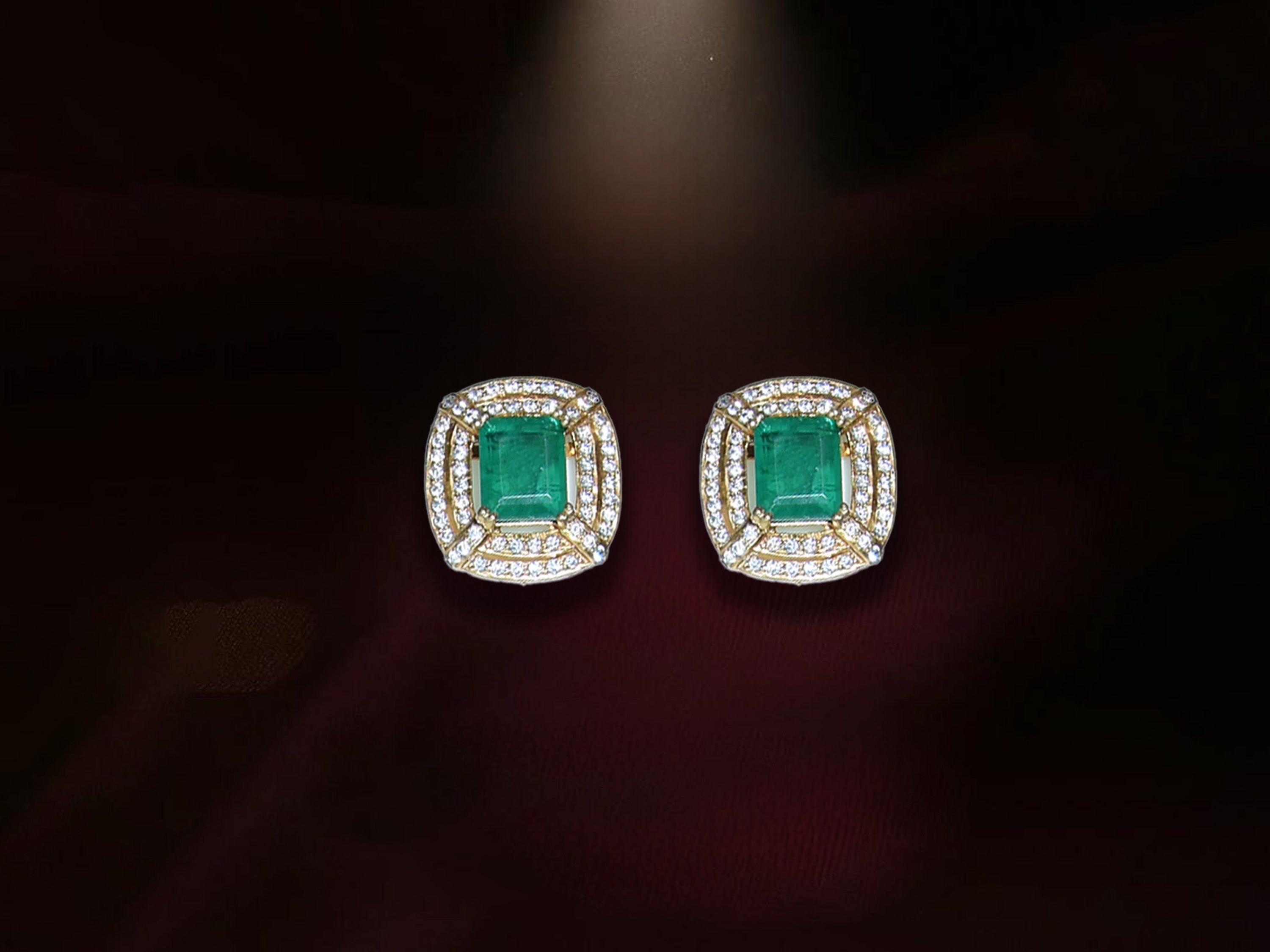 Elegant Emerald Green Square Stud Earrings