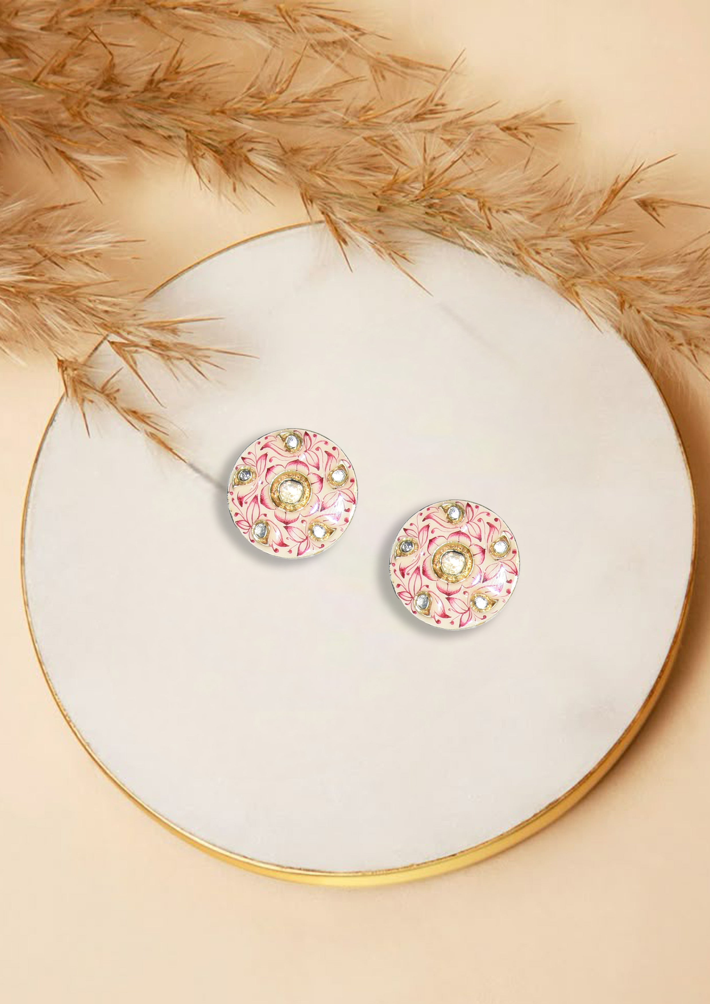 Pink Meenakari Stud Earrings