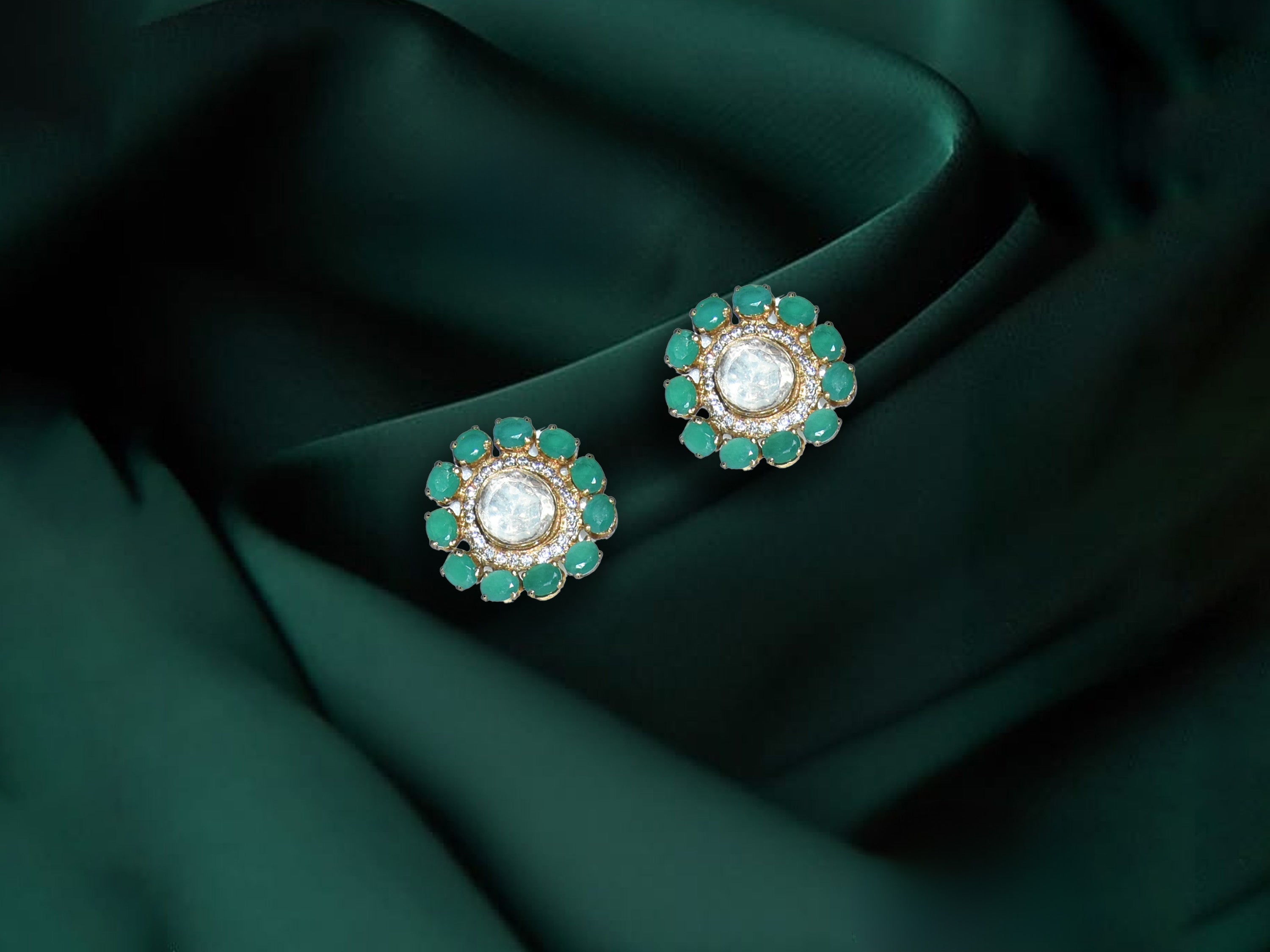 Green Floral Stud Earrings