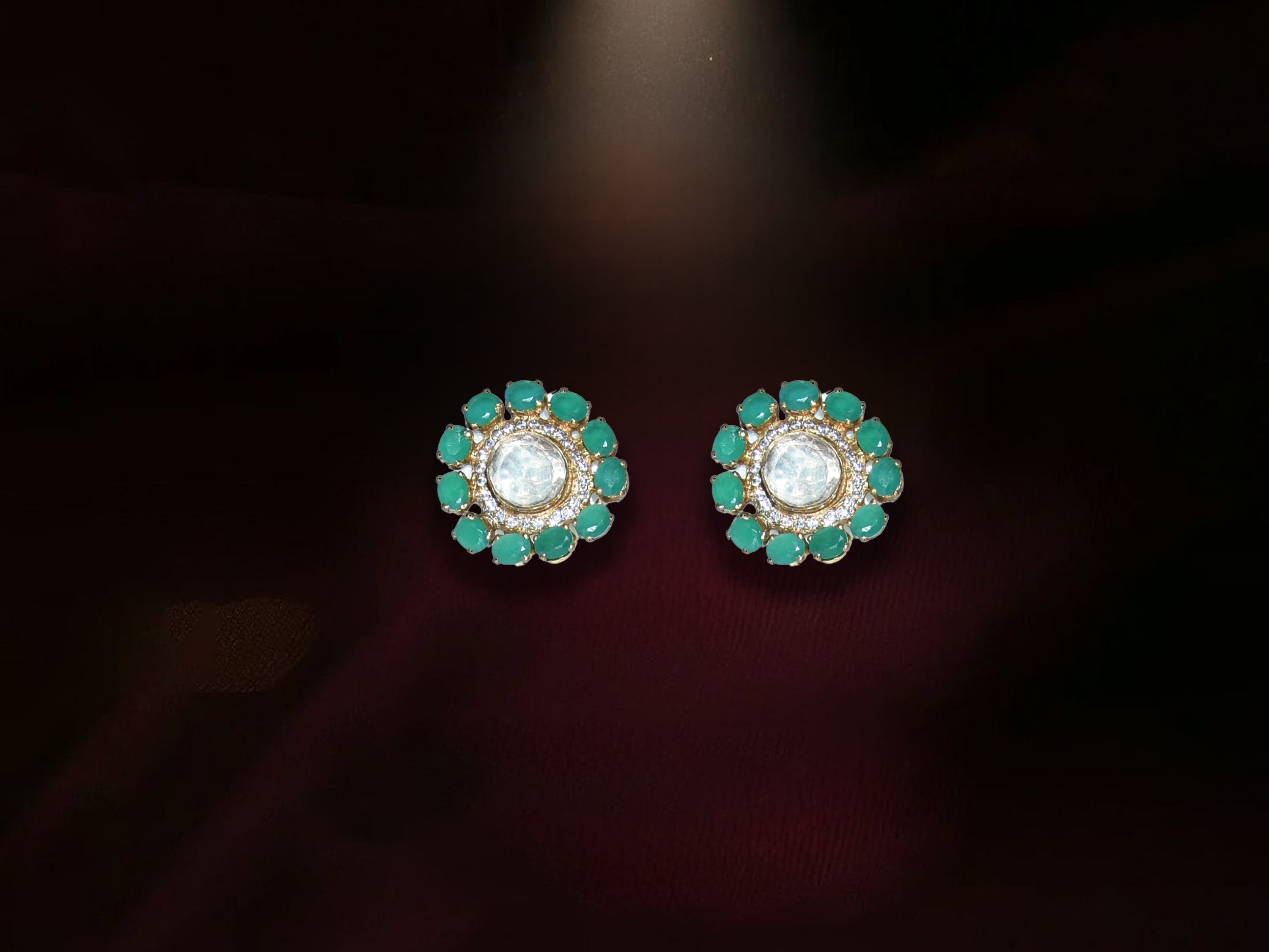 Green Floral Stud Earrings