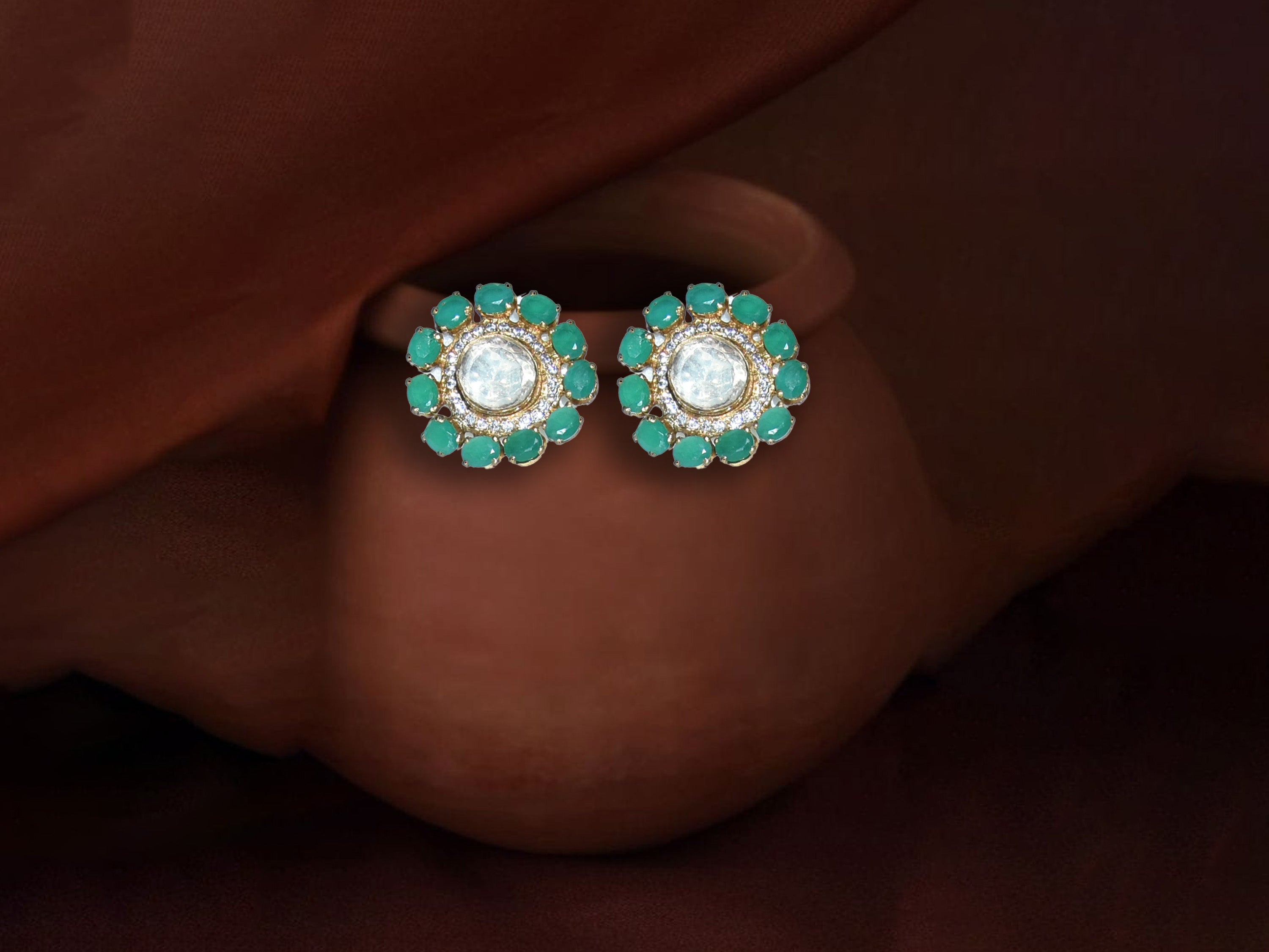 Green Floral Stud Earrings