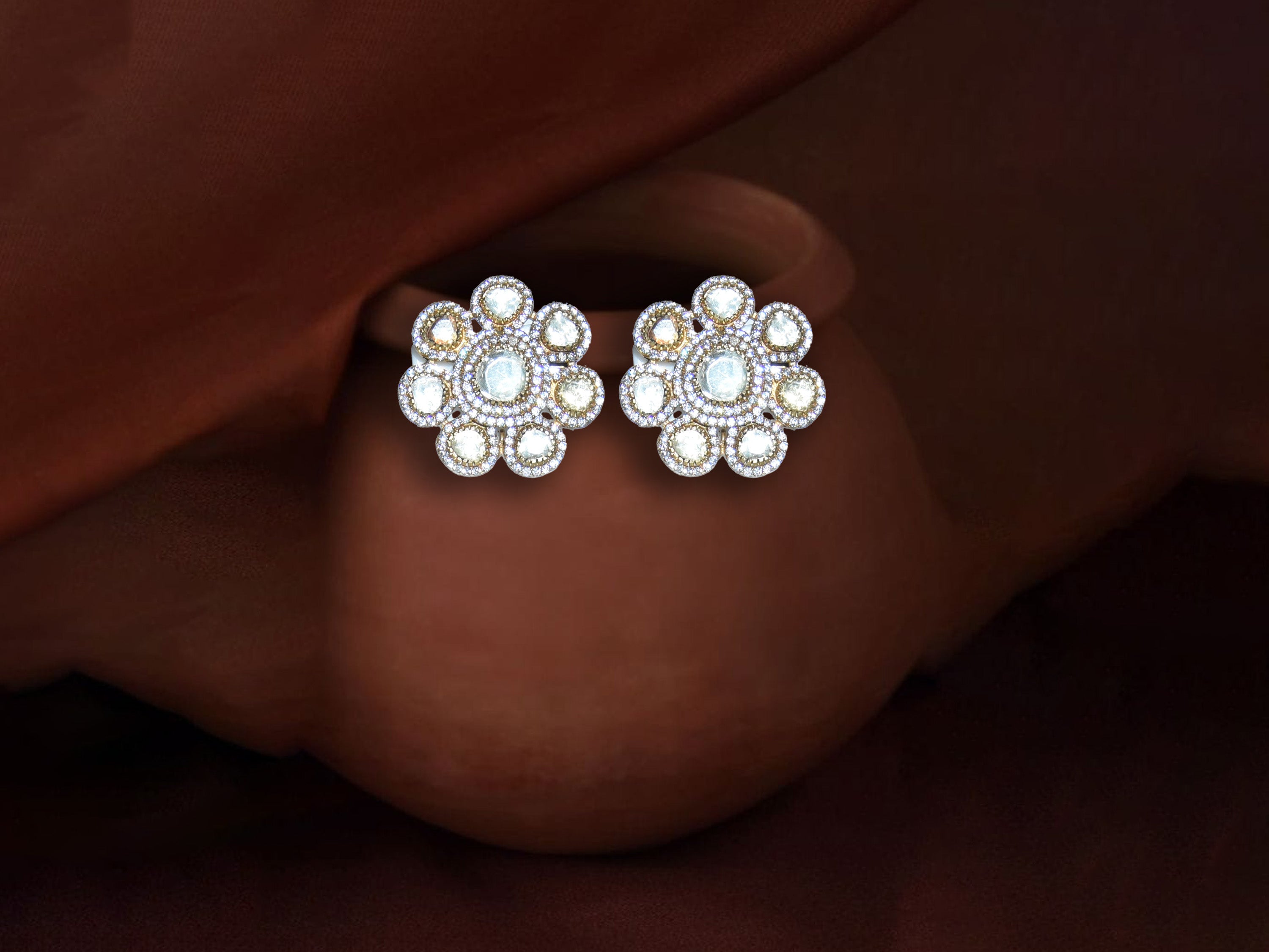 White Floral Stud Earrings