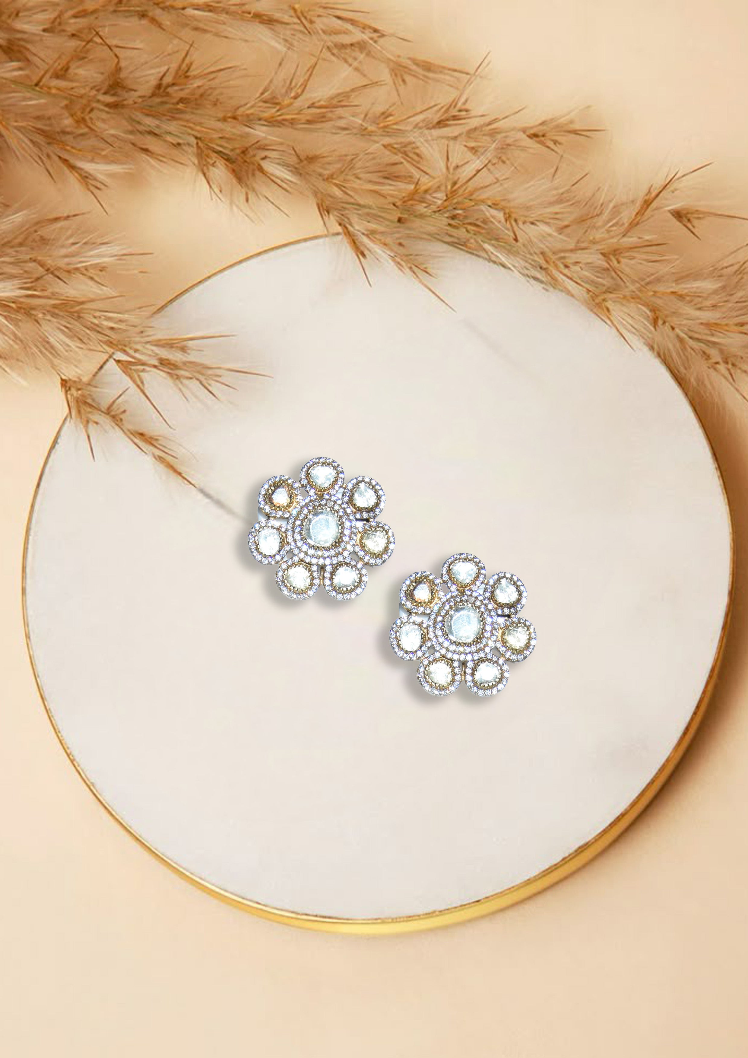 White Floral Stud Earrings