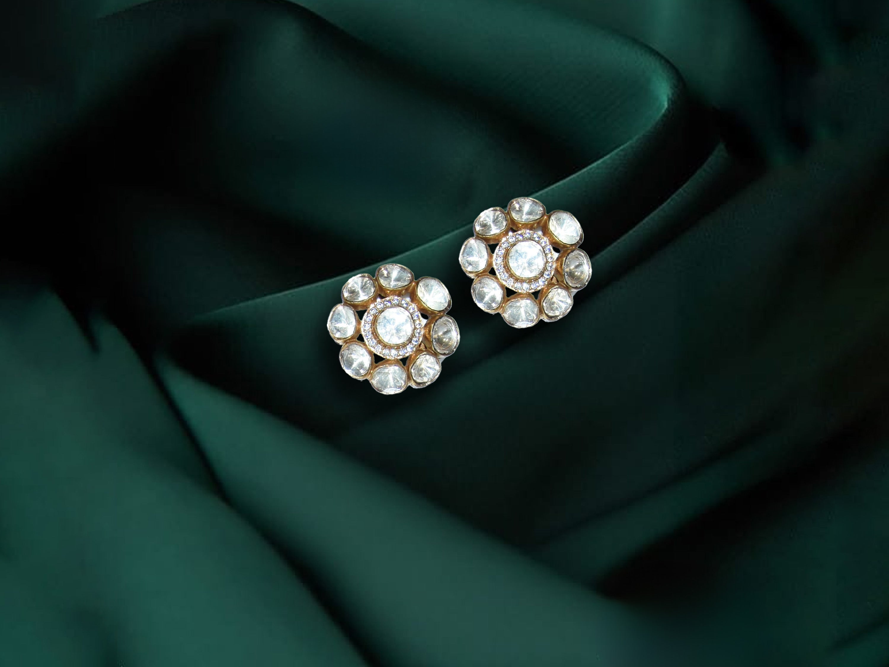 Classic Polki Floral Stud Earrings