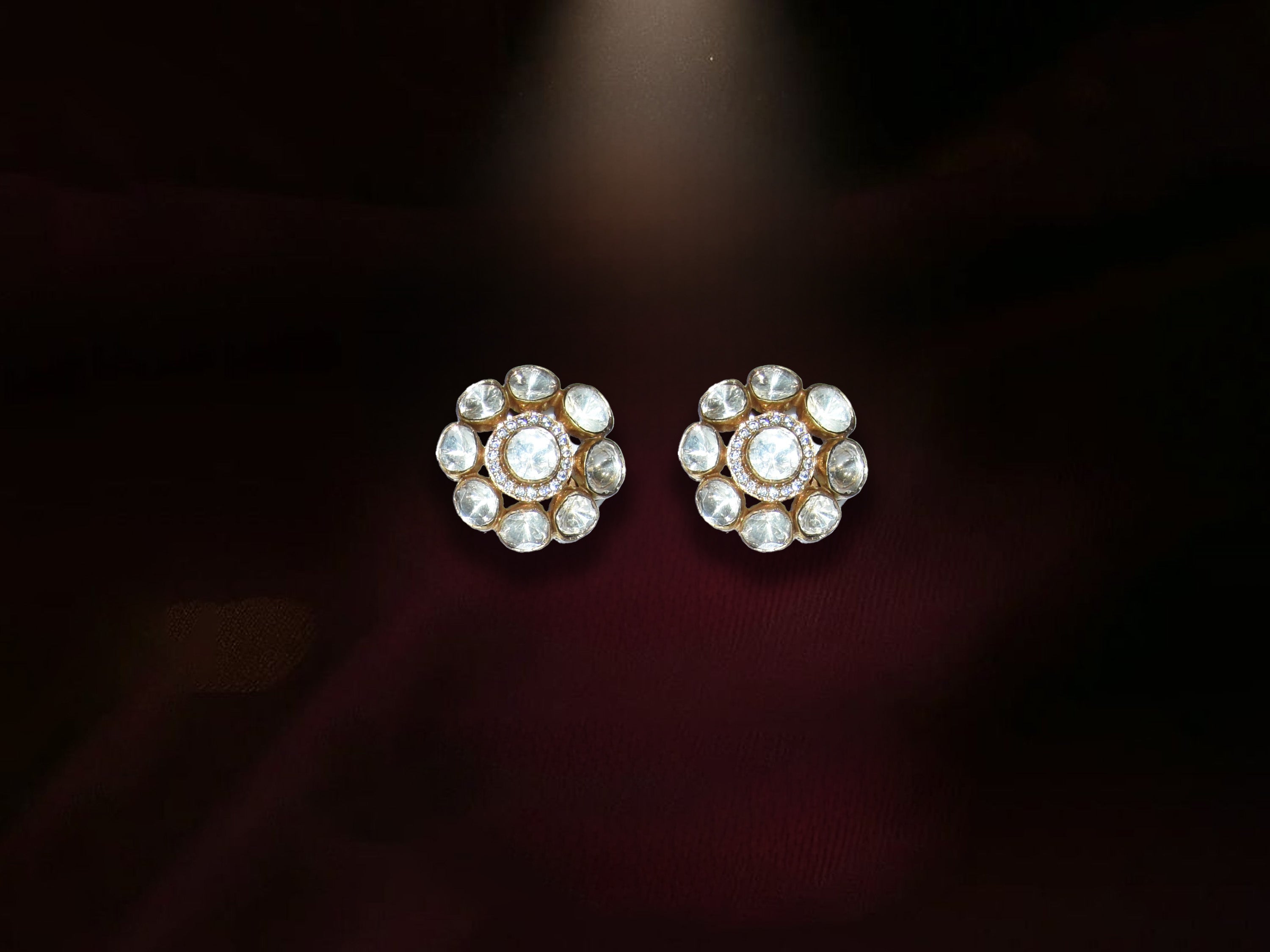 Classic Polki Floral Stud Earrings
