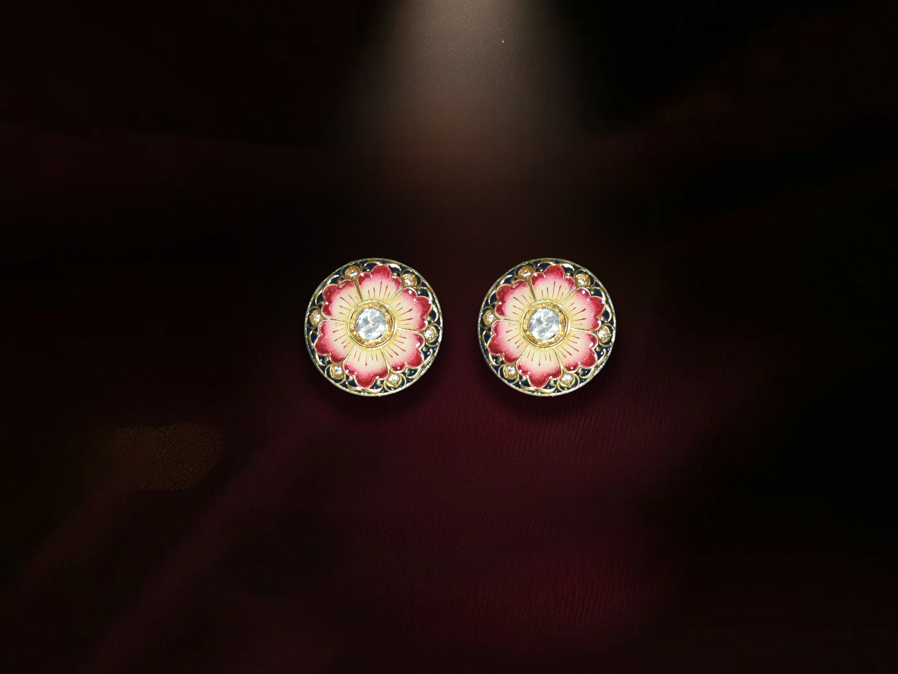 Pink Floral Enamel Stud Earrings