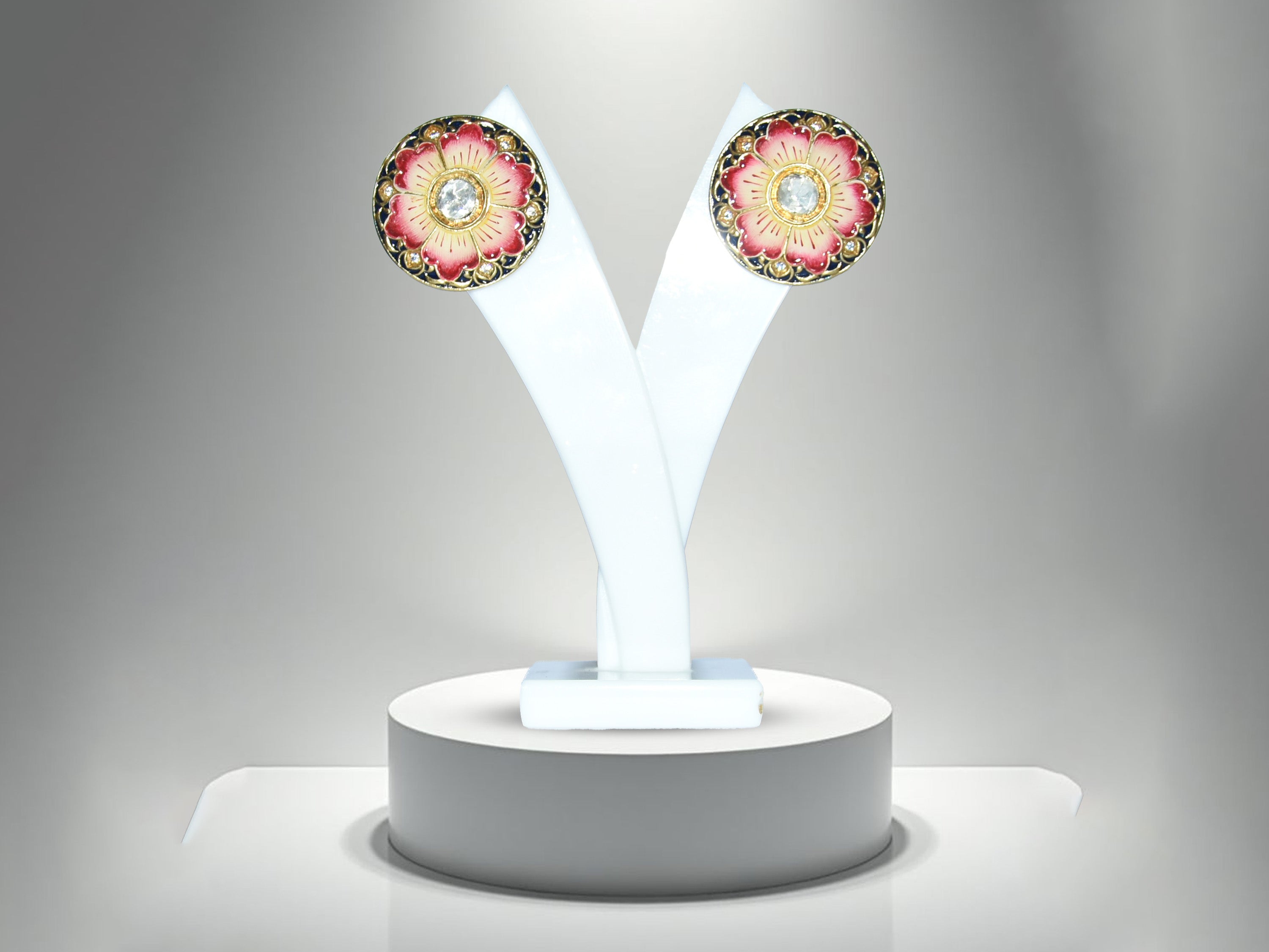 Pink Floral Enamel Stud Earrings