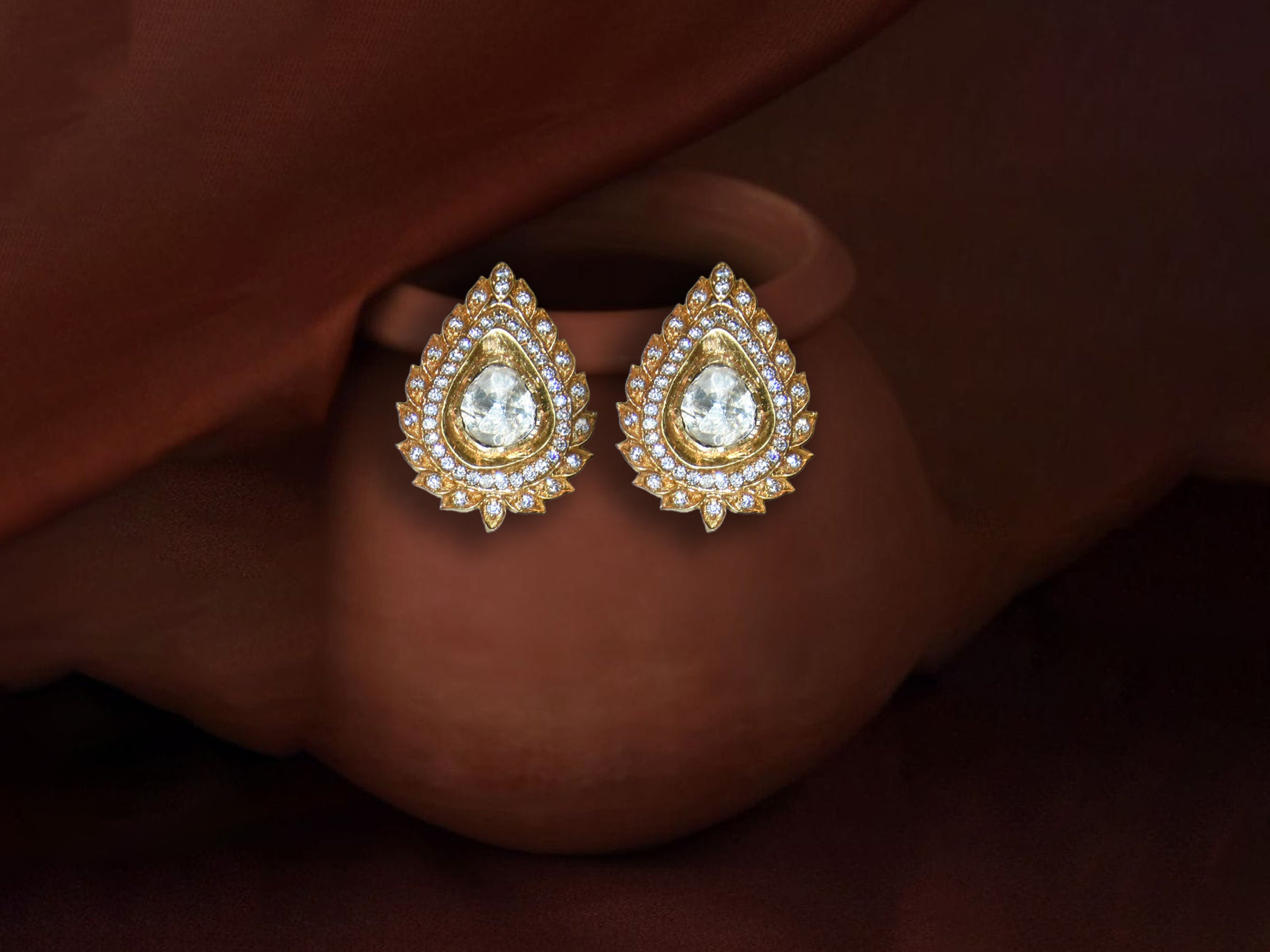 Royal Teardrop Polki Stud Earrings