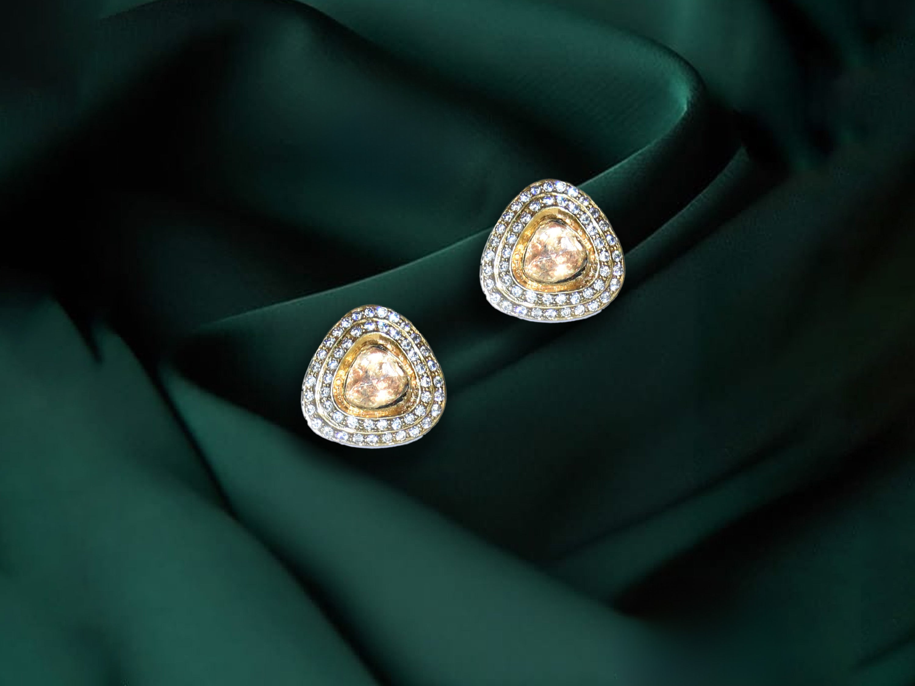 Elegant Gold-Plated Polki Stud Earrings