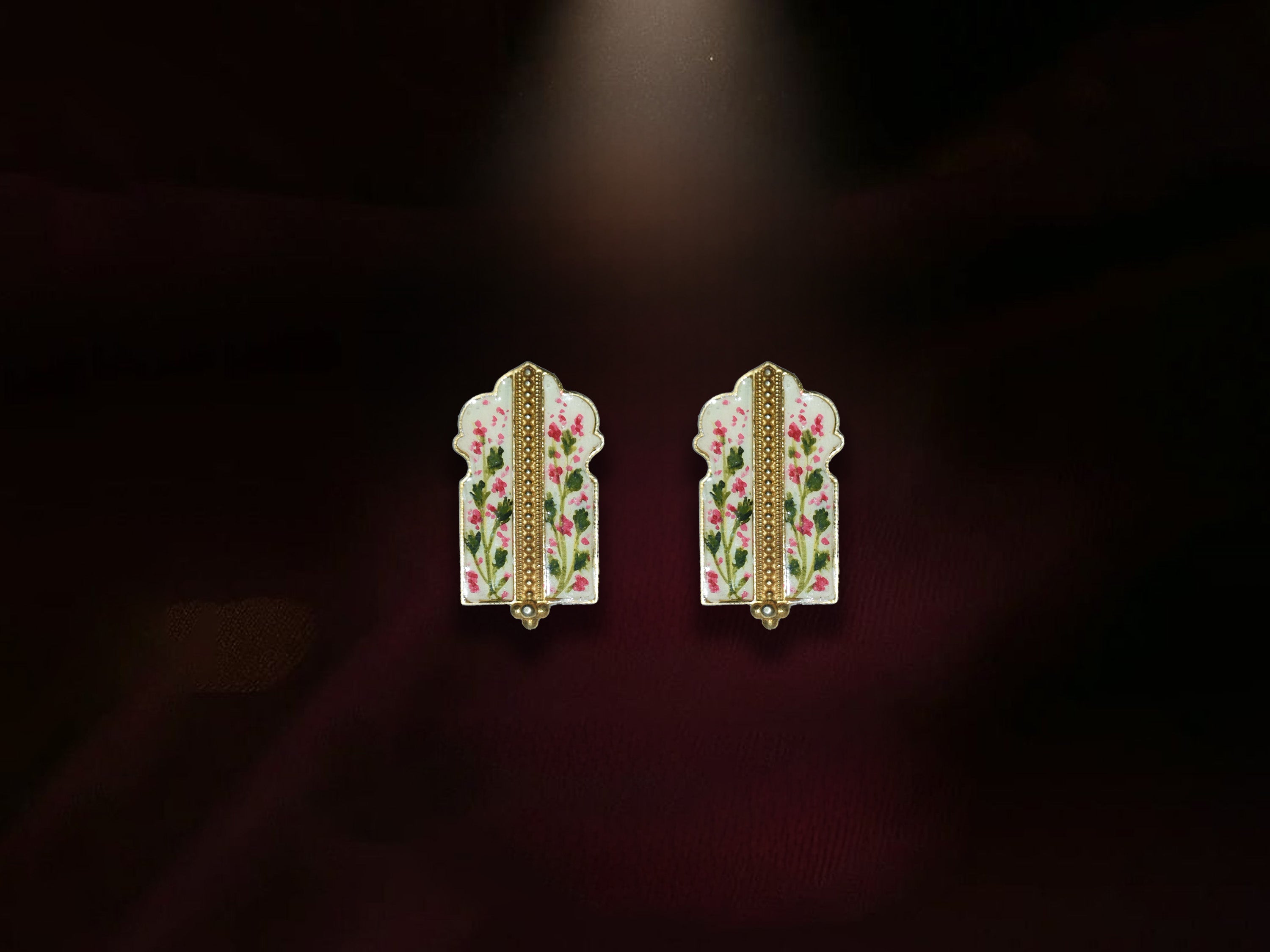 Handcrafted Floral Enamel Earrings – Elegant Pink & Green Design