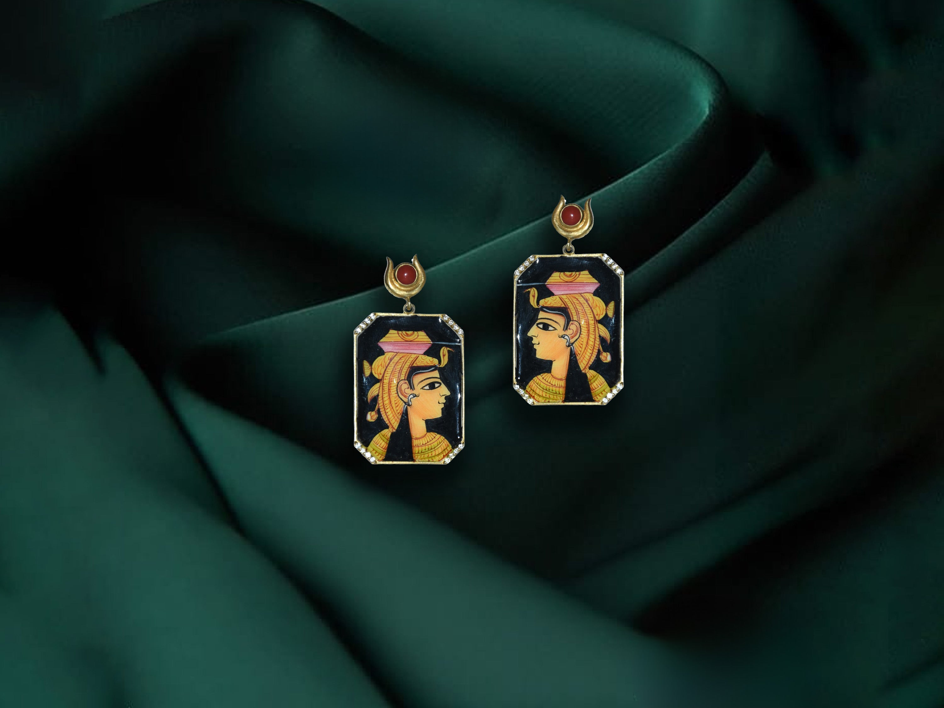 Hand-Painted Sterling Silver Earrings – Egyptian Queen Enamel Design