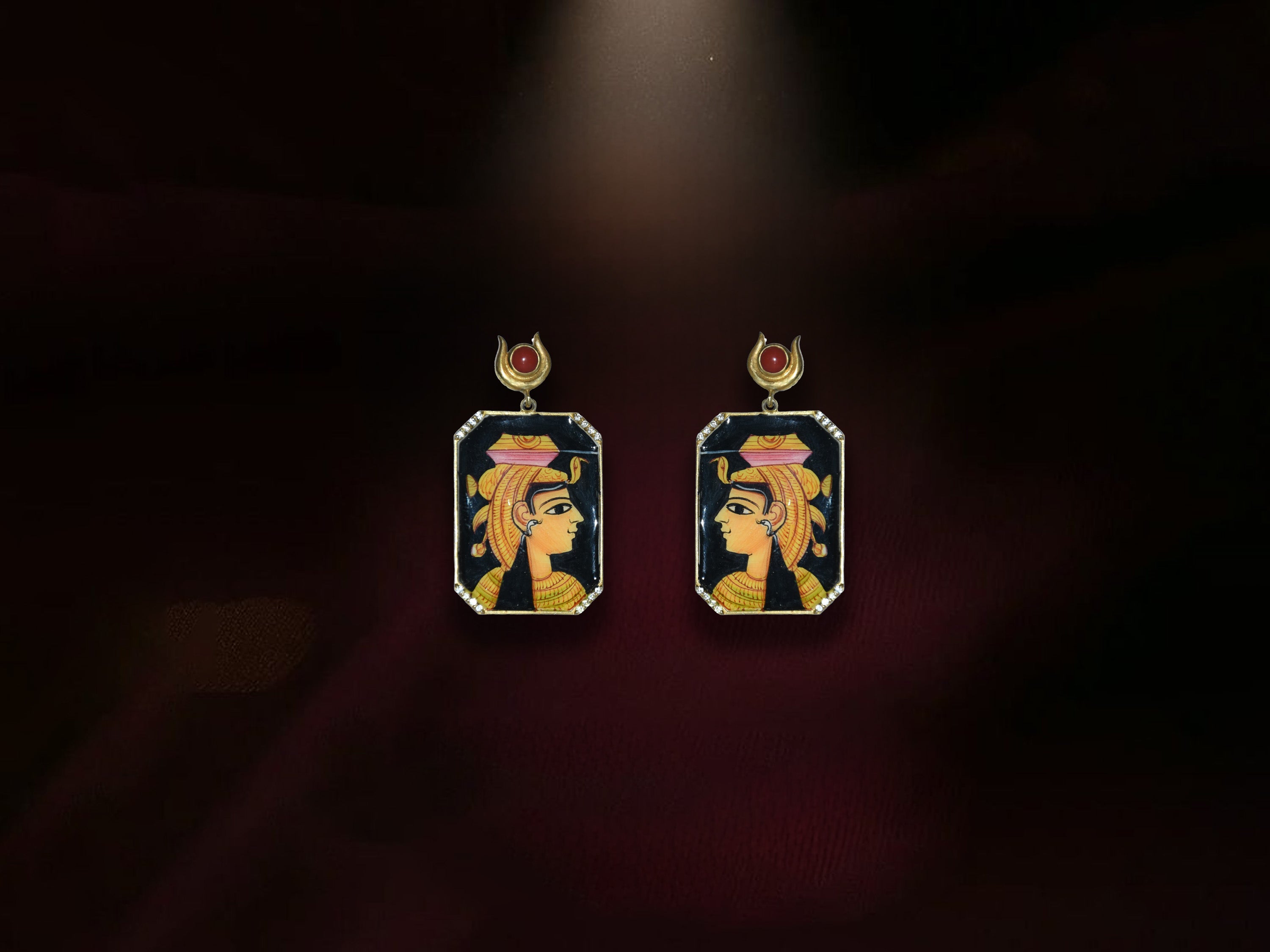 Hand-Painted Sterling Silver Earrings – Egyptian Queen Enamel Design