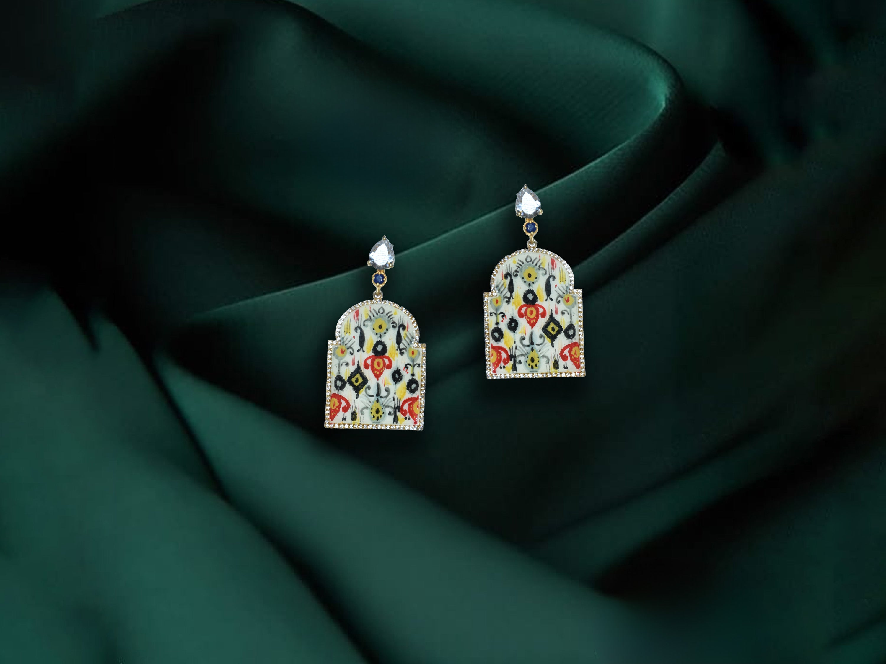Floral Enamel Stone Earrings – Colorful Artistic Drop Design