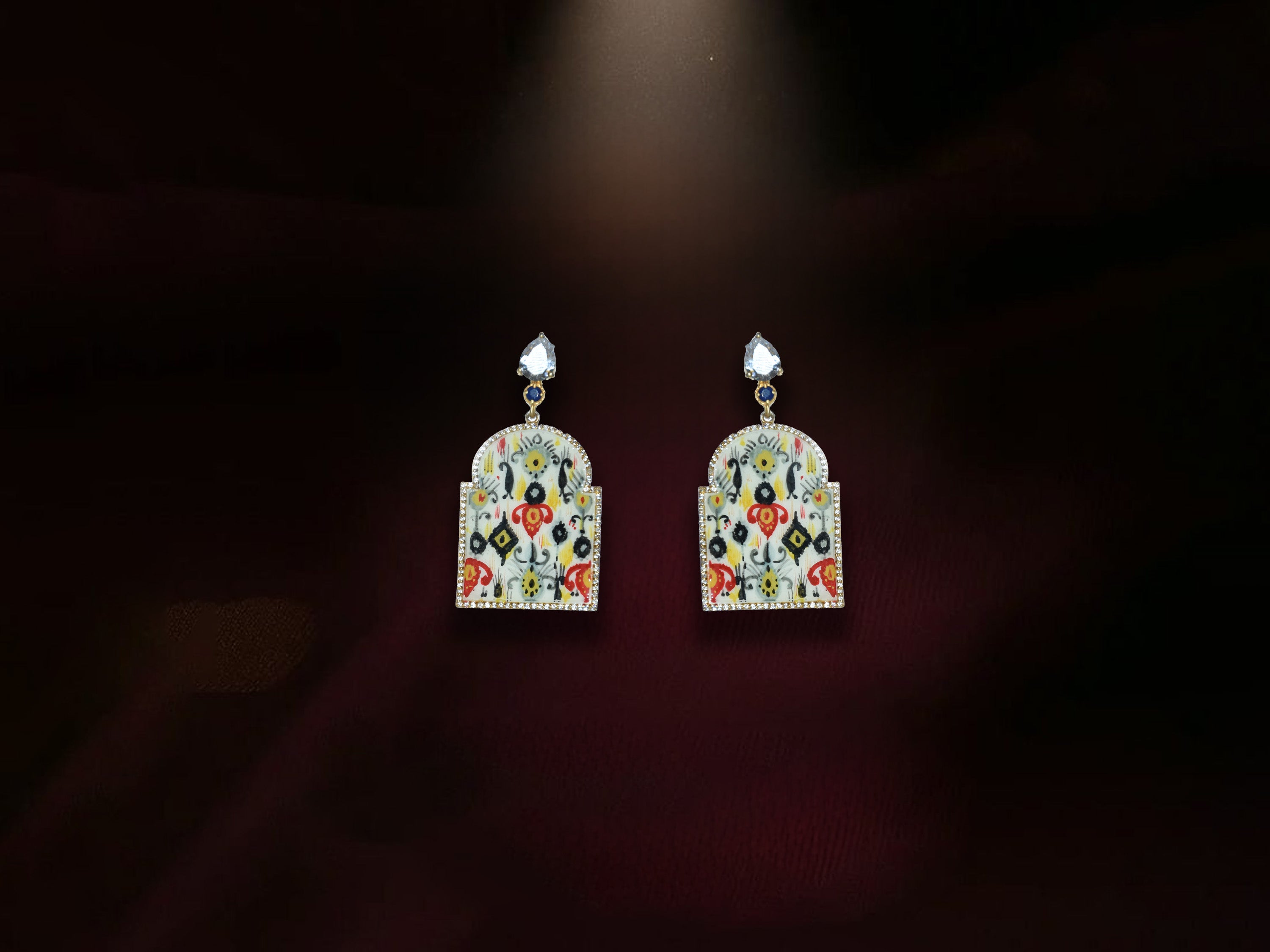 Floral Enamel Stone Earrings – Colorful Artistic Drop Design