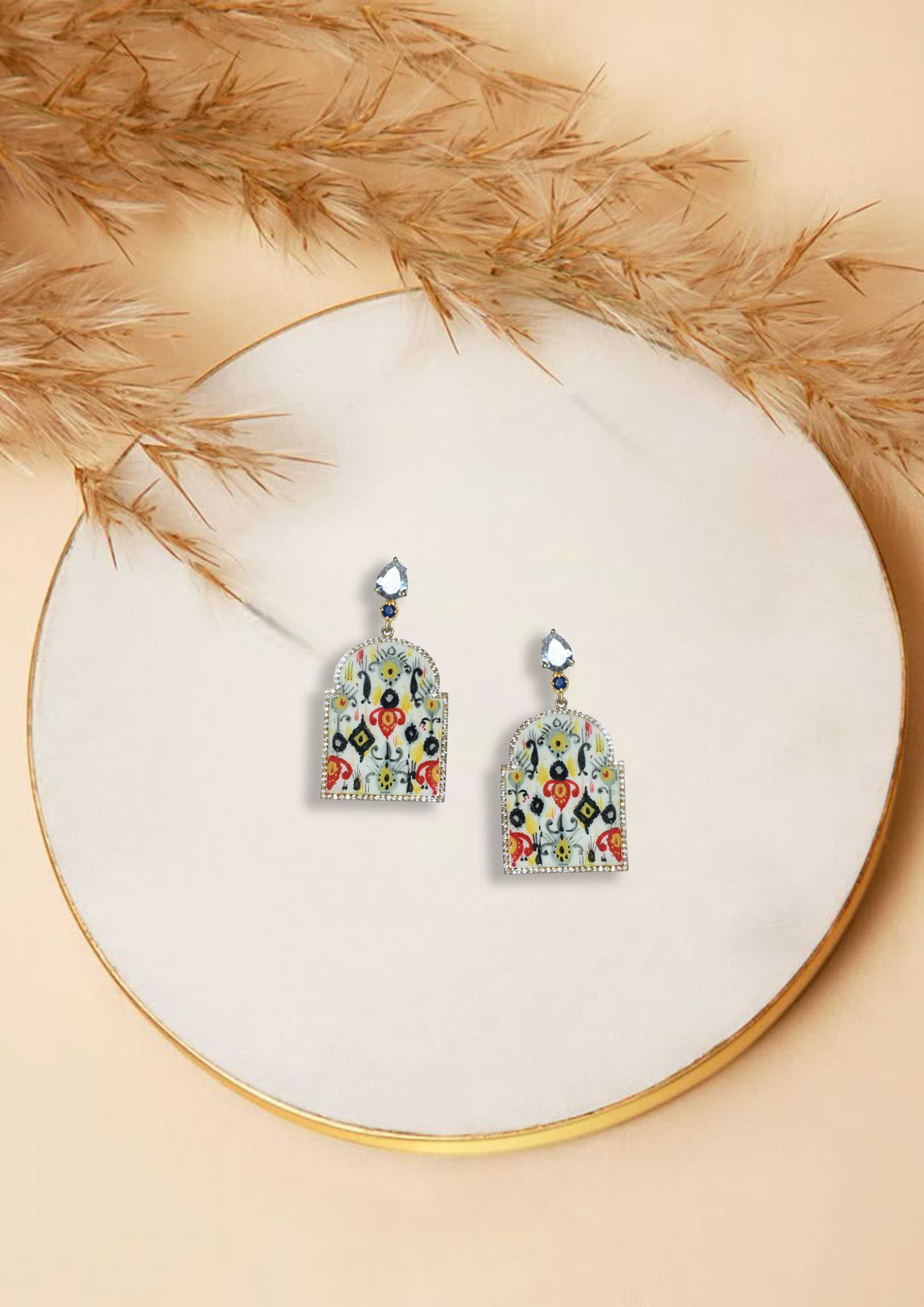 Floral Enamel Stone Earrings – Colorful Artistic Drop Design