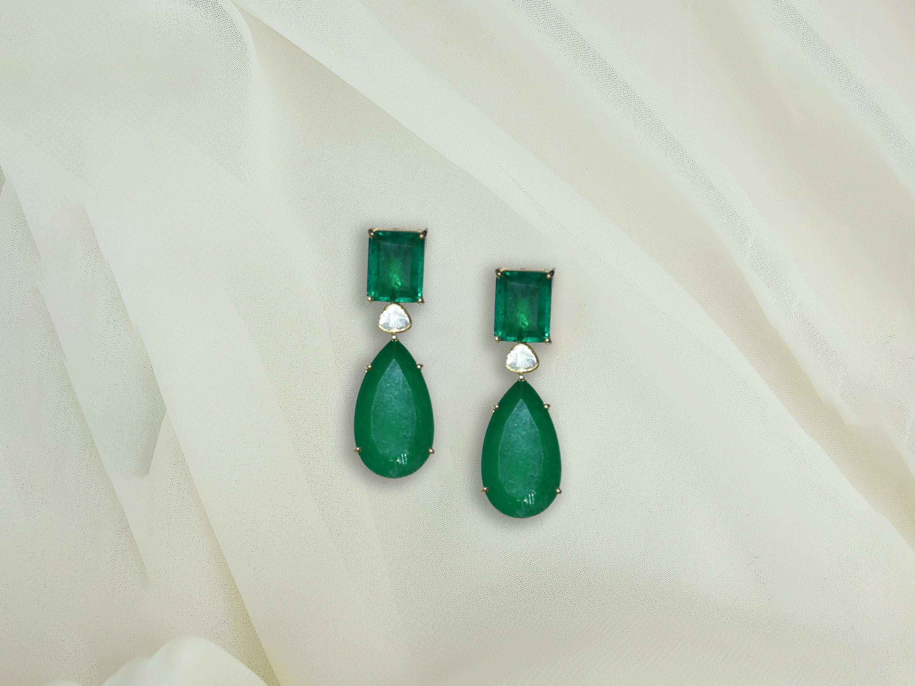 Elegant Green Stone Drop Earrings