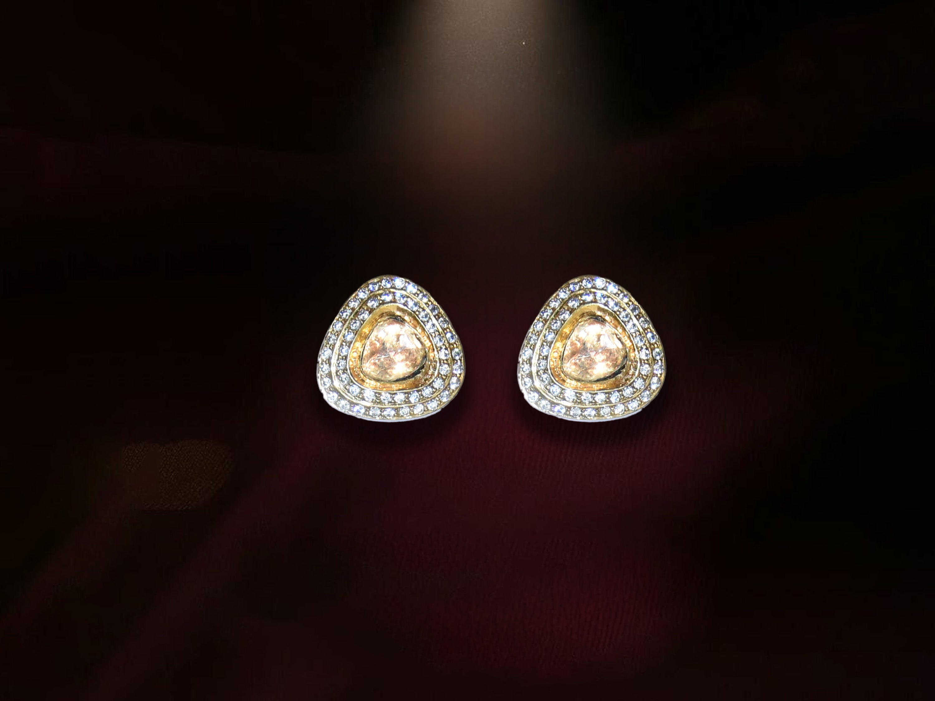 Elegant Gold-Plated Polki Stud Earrings