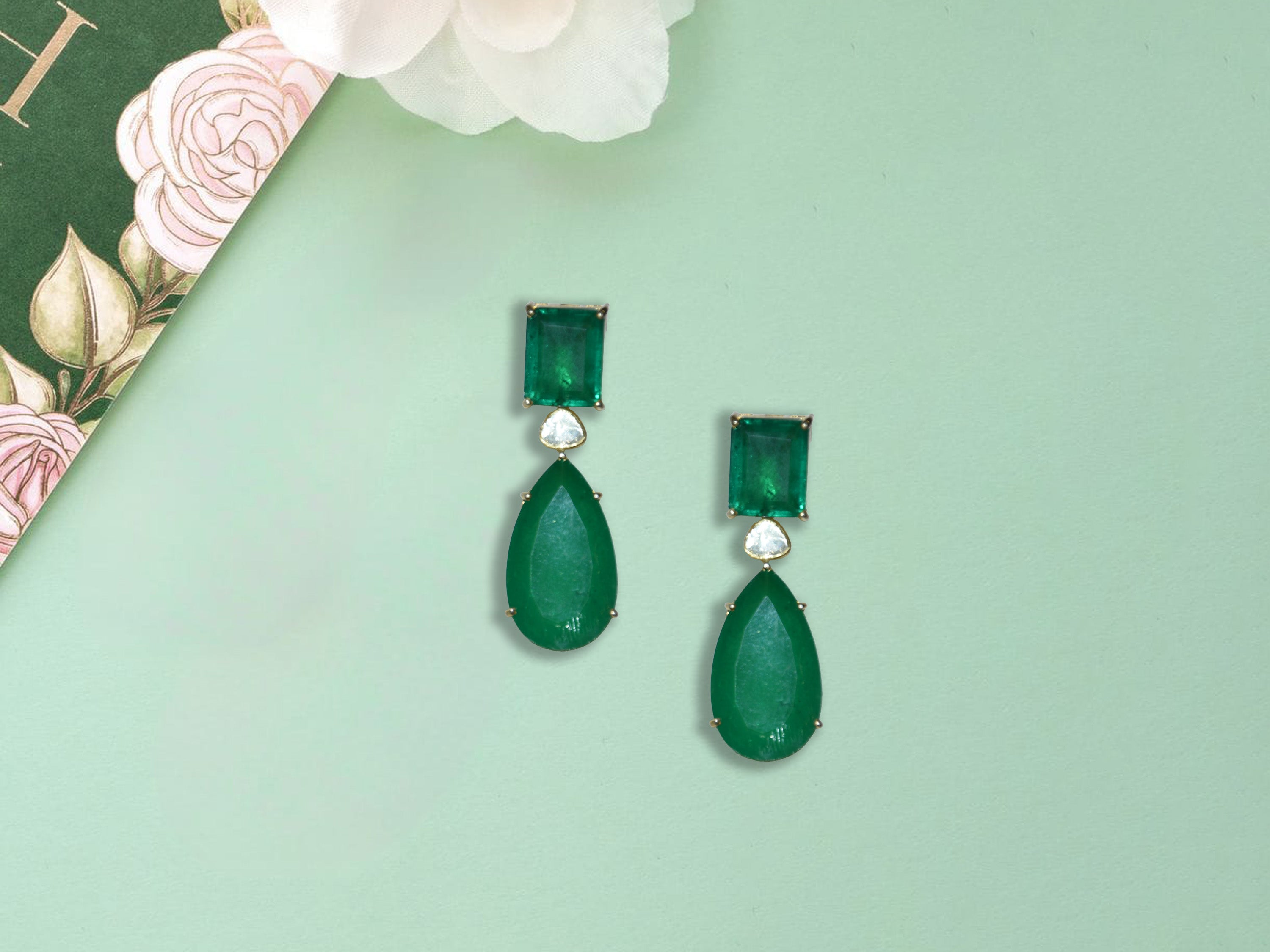 Elegant Green Stone Drop Earrings