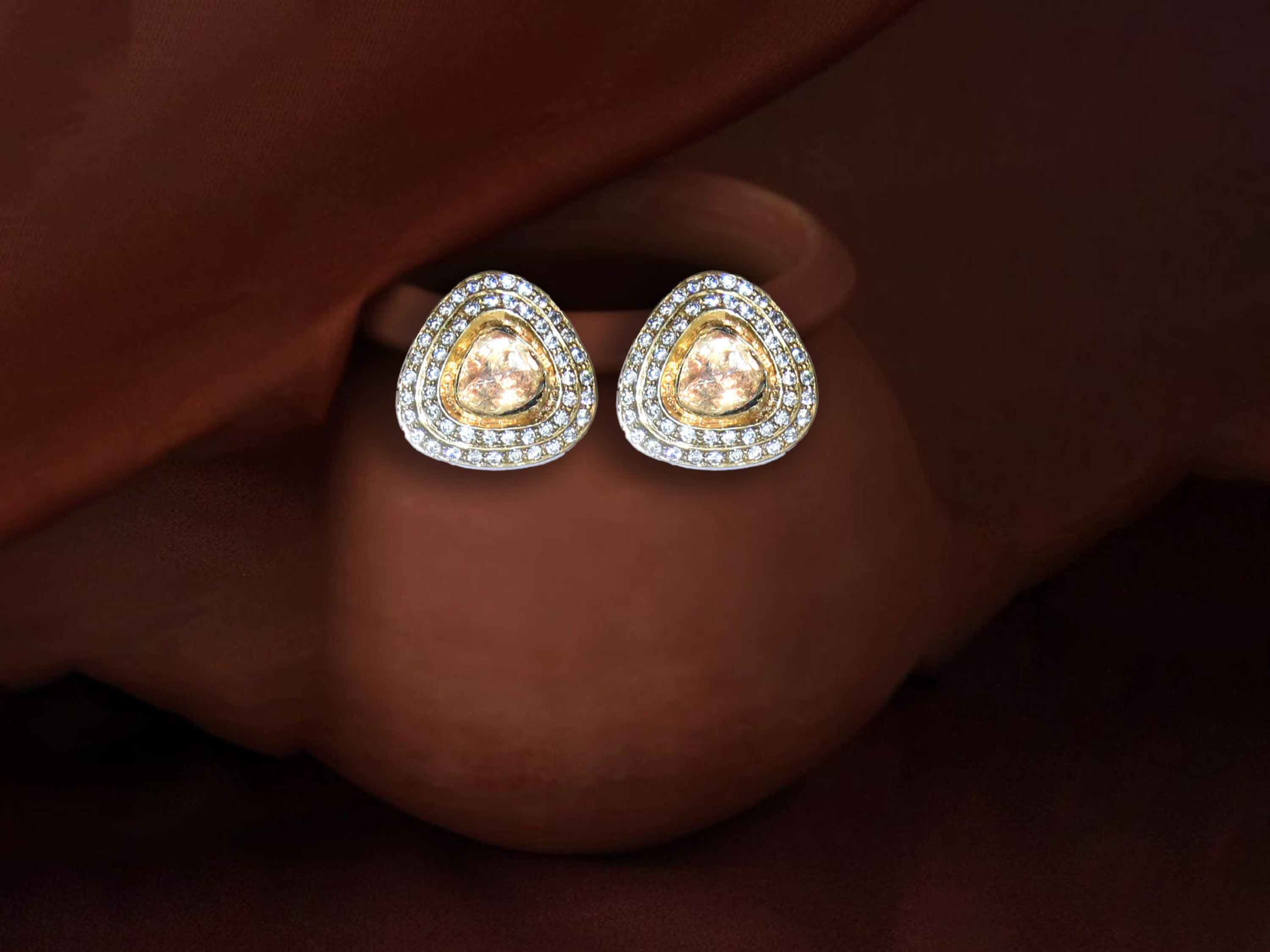 Elegant Gold-Plated Polki Stud Earrings
