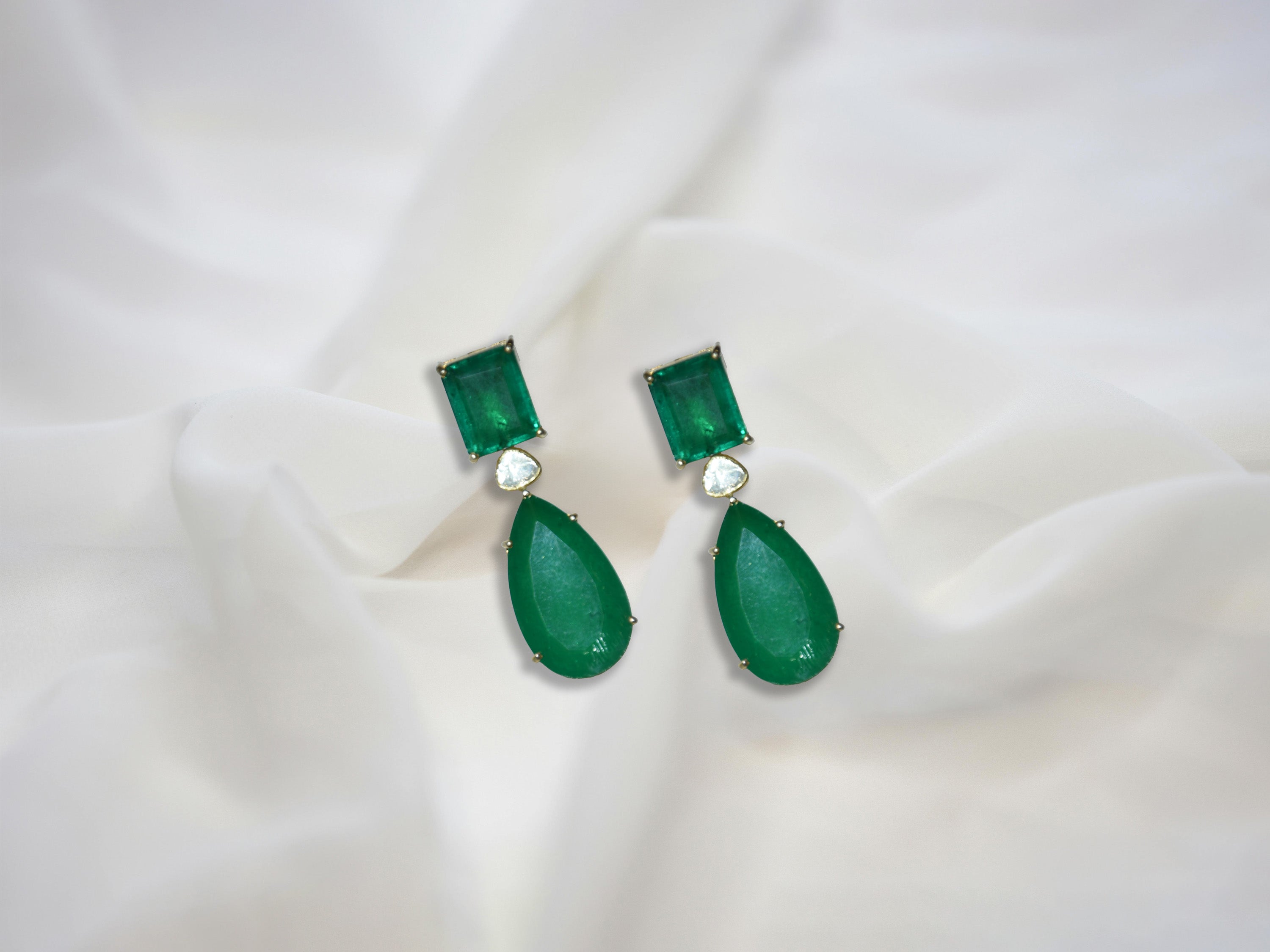 Elegant Green Stone Drop Earrings
