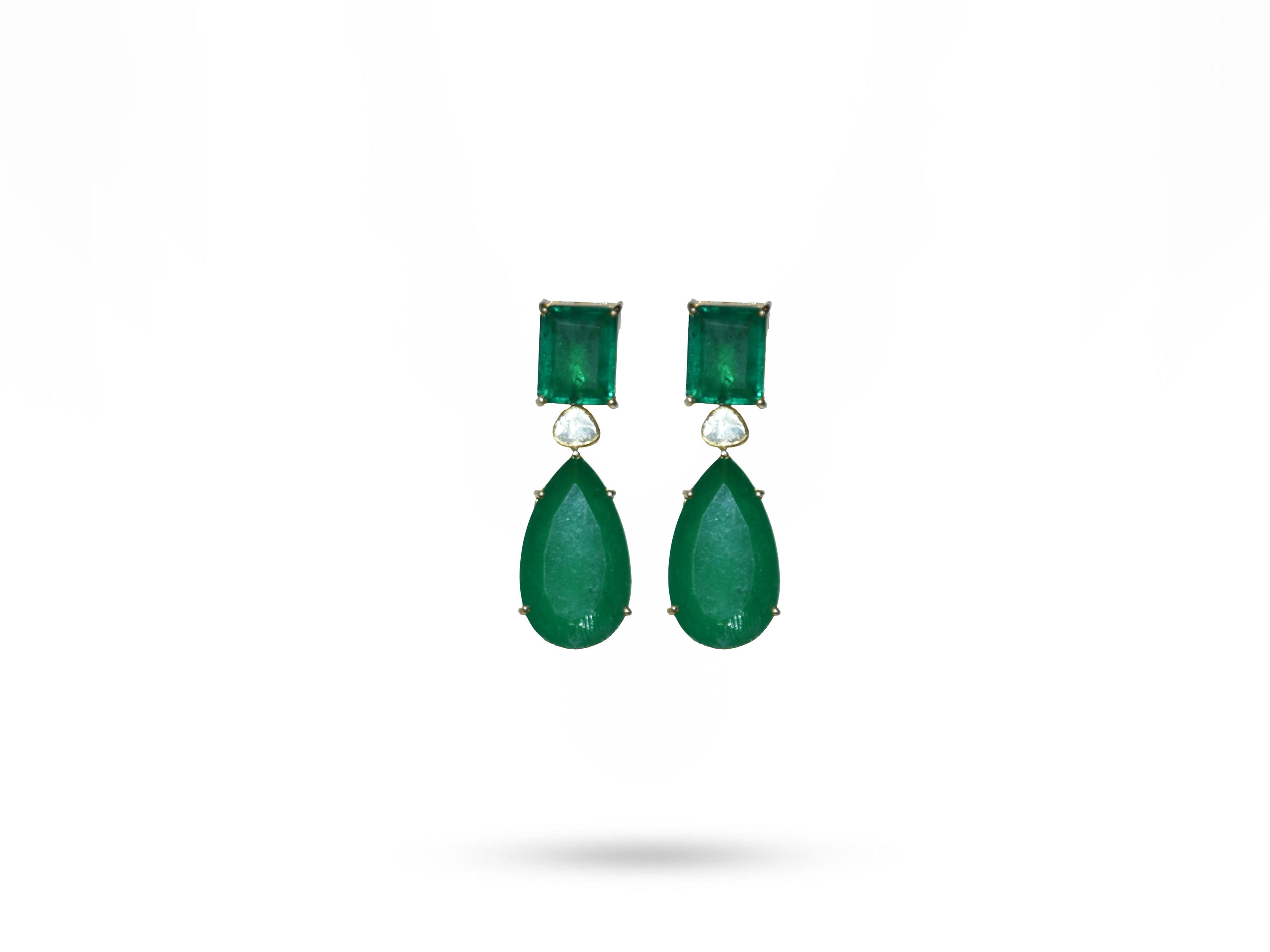 "Elegant Green Stone Drop Earrings in Silver & Brass – RC Jewellers Jaipur"