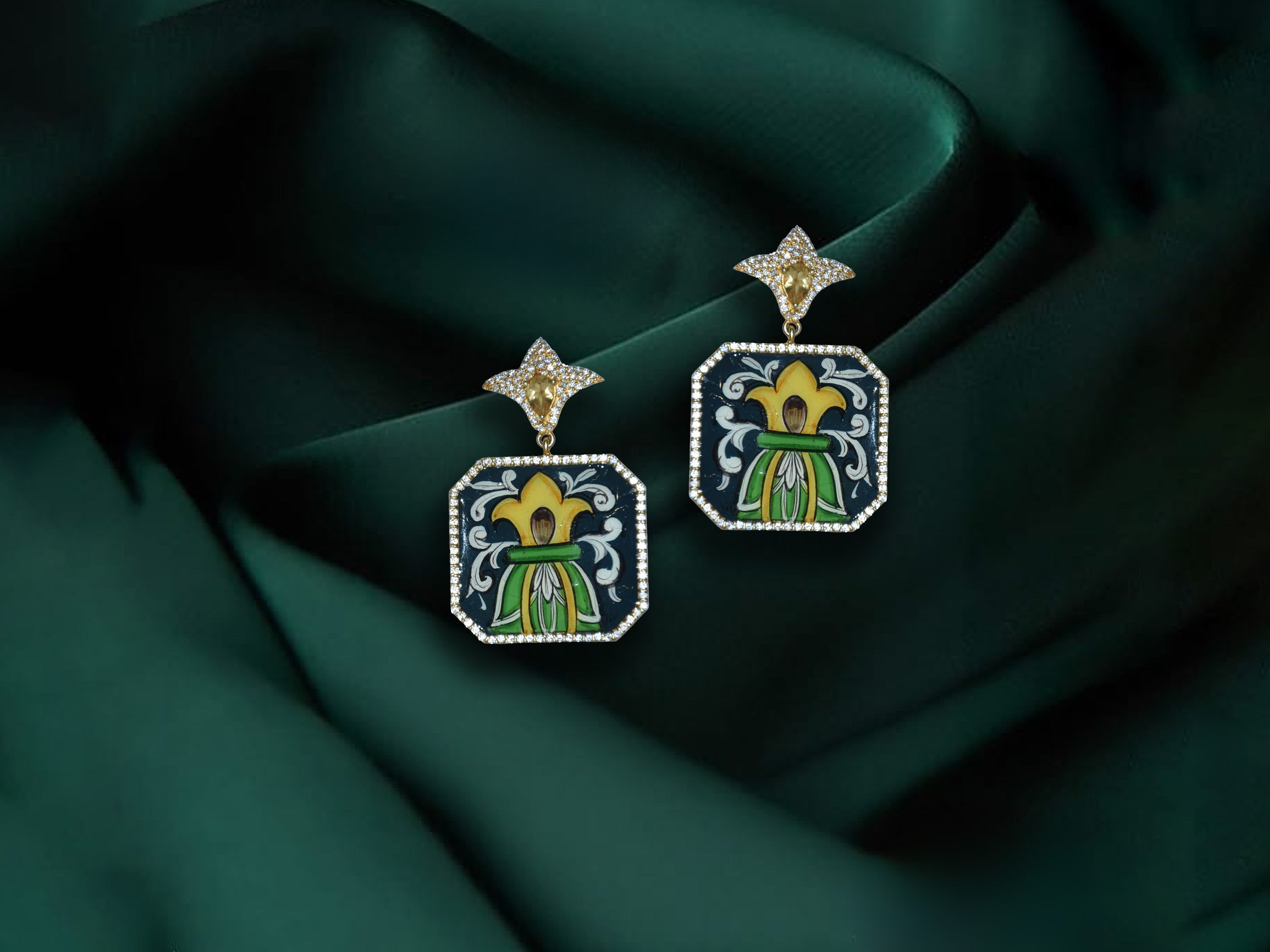Hand-Painted Geometric Drop Earrings | Enamel Statement Jewellery for Women