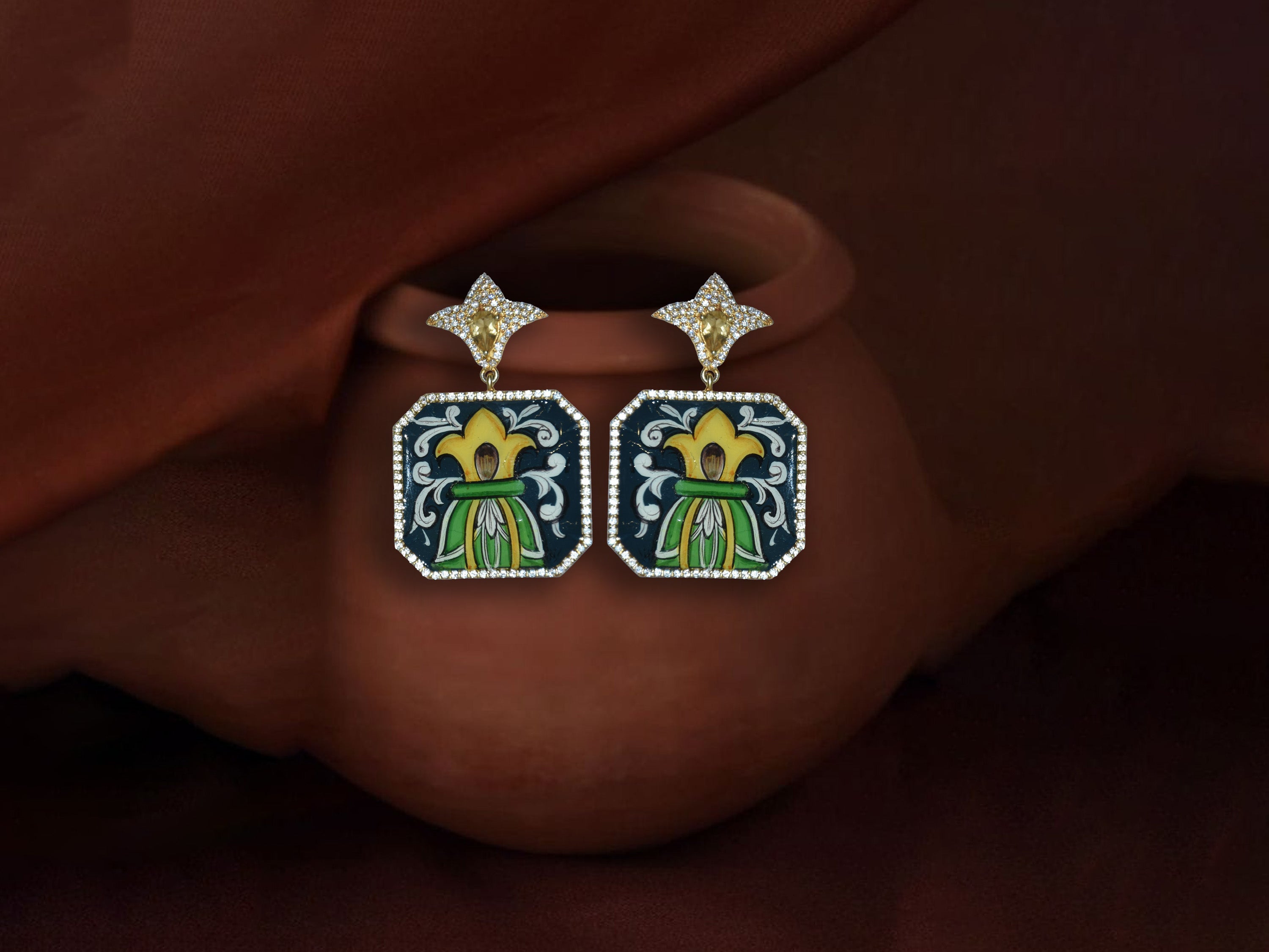 Hand-Painted Geometric Drop Earrings | Enamel Statement Jewellery for Women