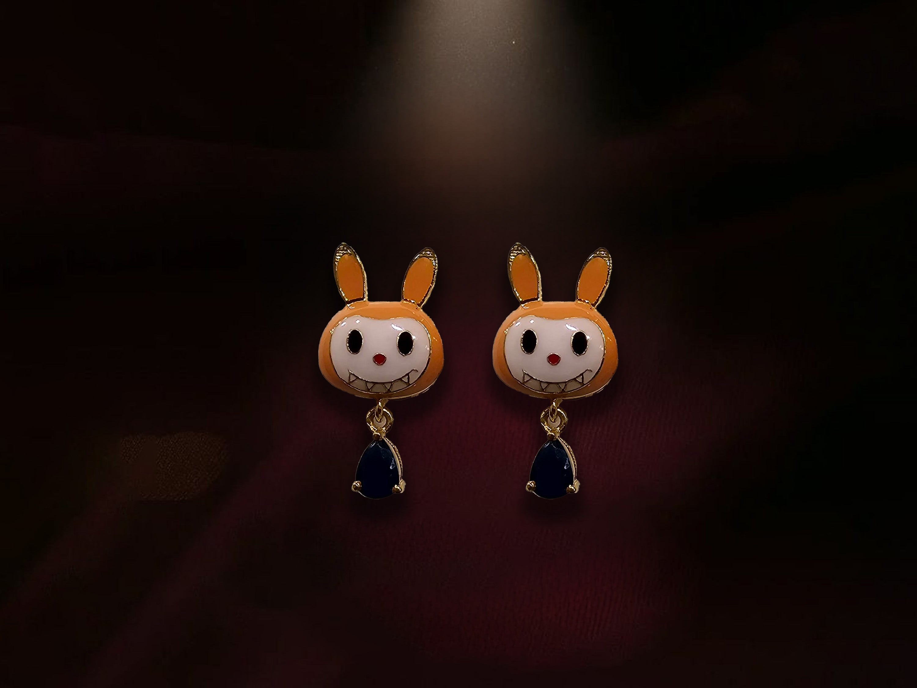 Labubu Doll Earrings – Cute Gold Plated Drop Earrings with Stone Charm