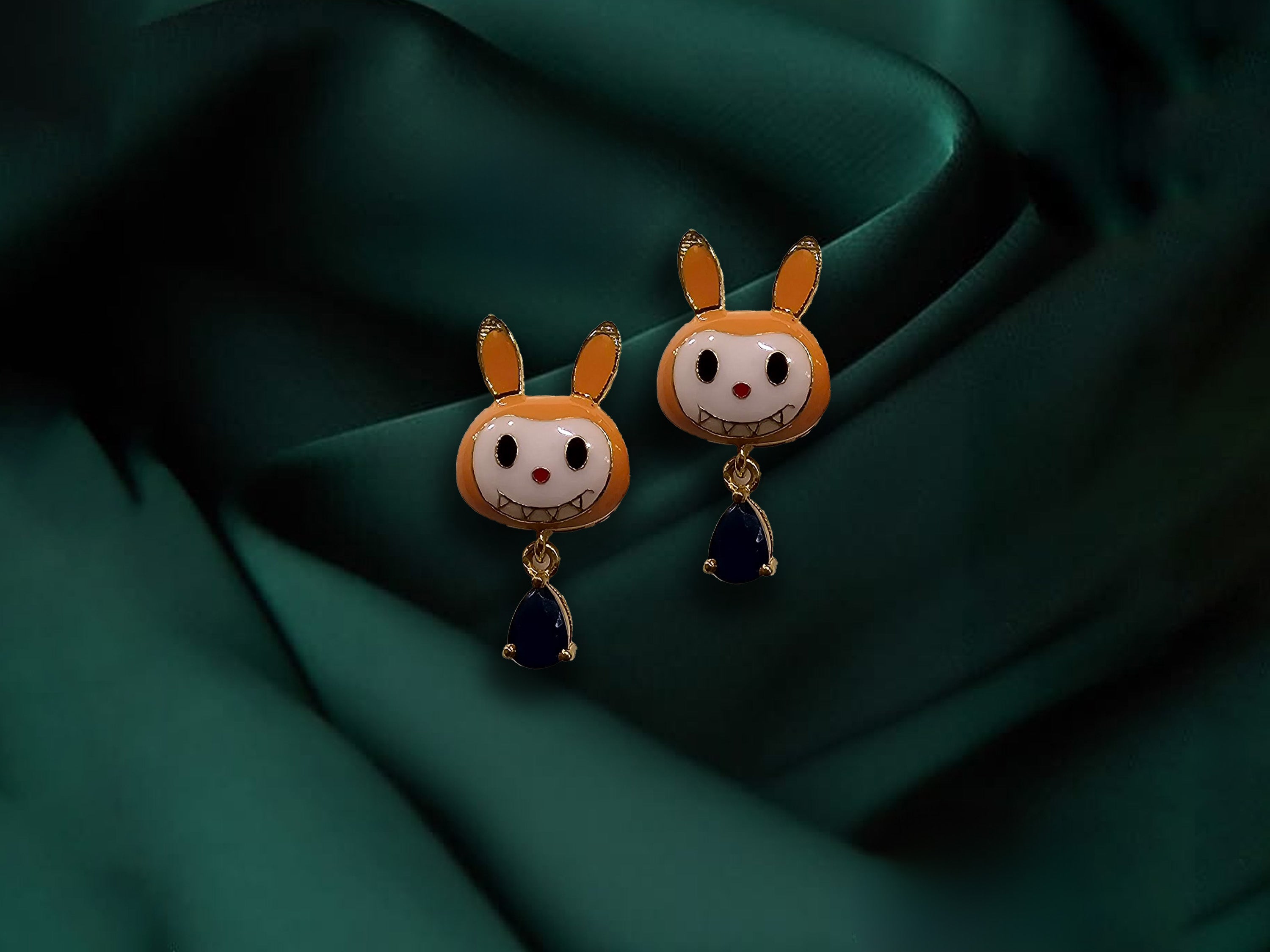 Labubu Doll Earrings – Cute Gold Plated Drop Earrings with Stone Charm