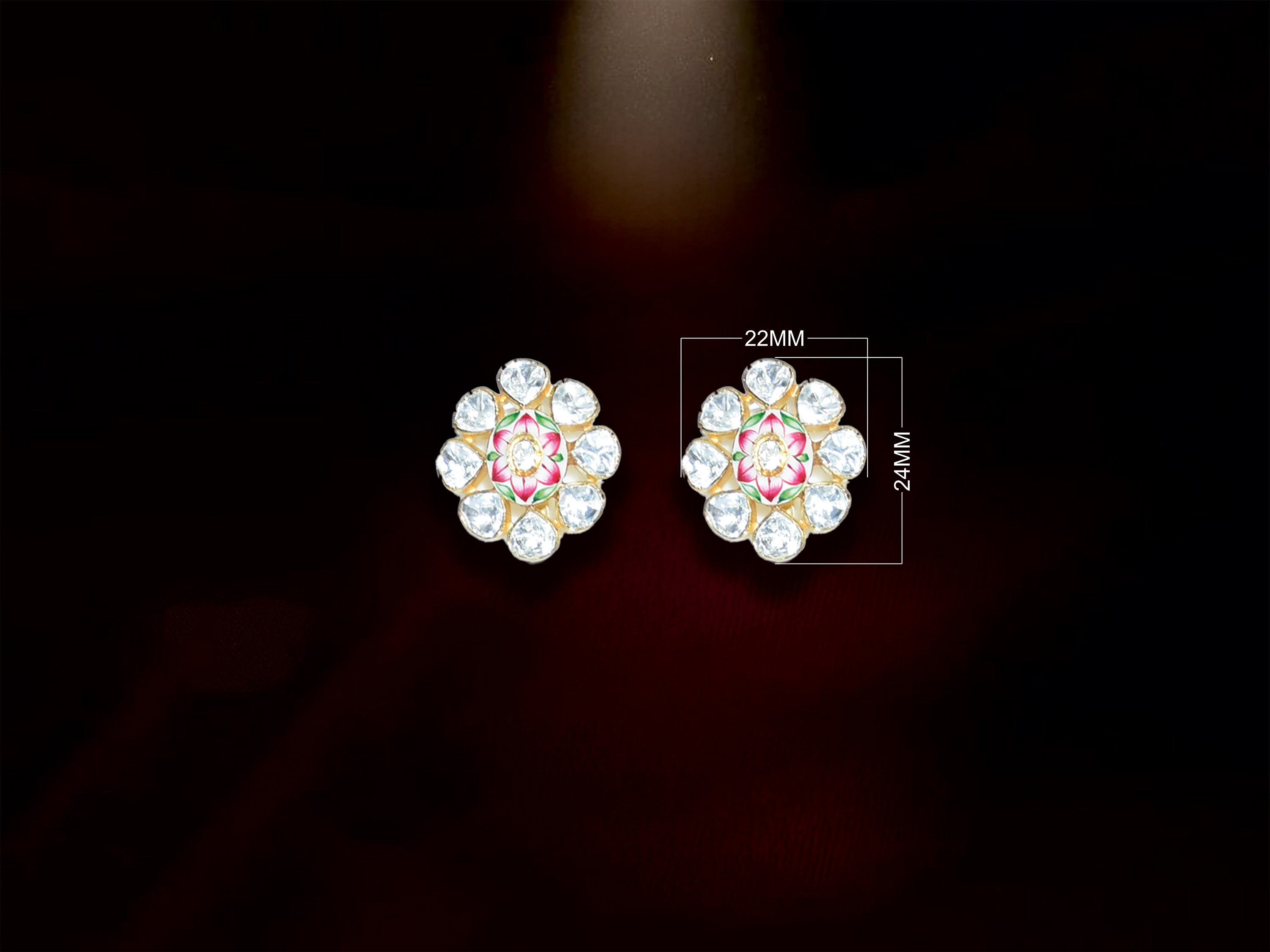 Pink & Green Polki Floral Stud Earrings