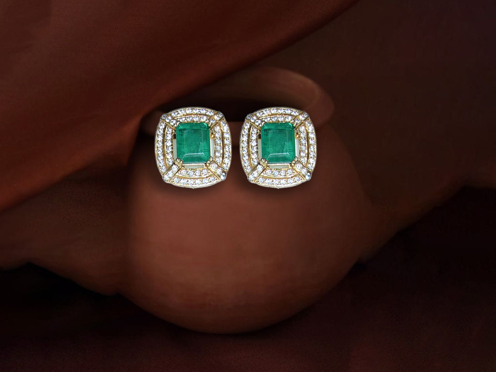 Elegant Emerald Green Square Stud Earrings