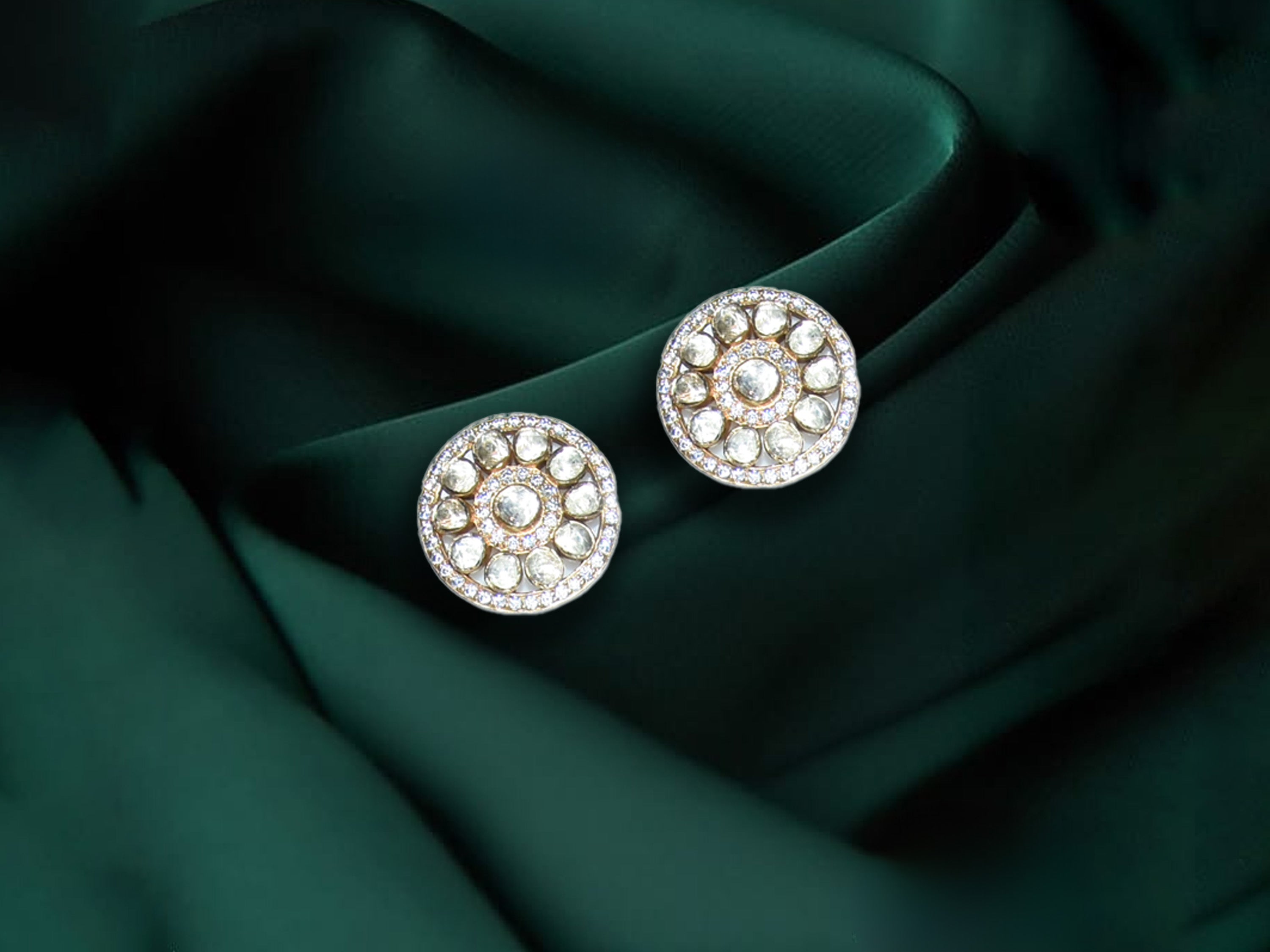 Radiant Polki Halo Stud Earrings