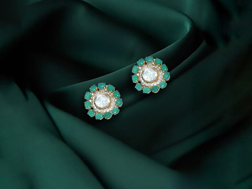 Green Floral Stud Earrings