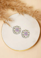 Purple Square Floral Stud Earrings