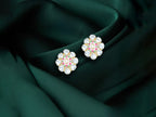 Pink & Green Polki Floral Stud Earrings