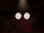Pink & Green Polki Floral Stud Earrings