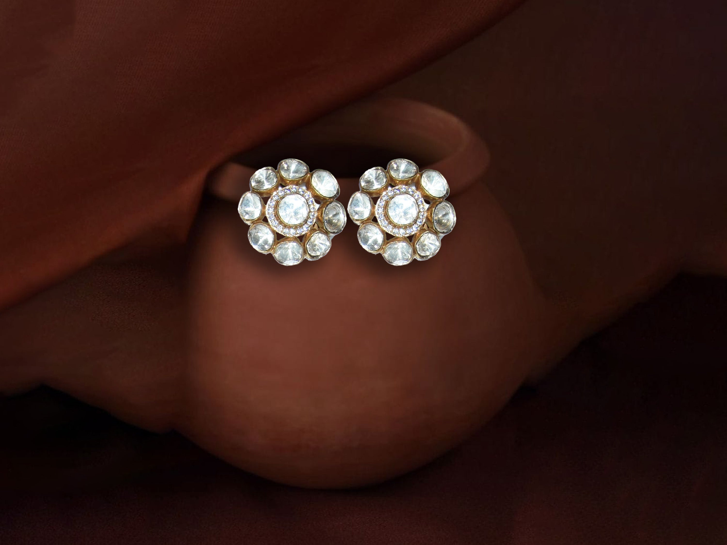 Classic Polki Floral Stud Earrings