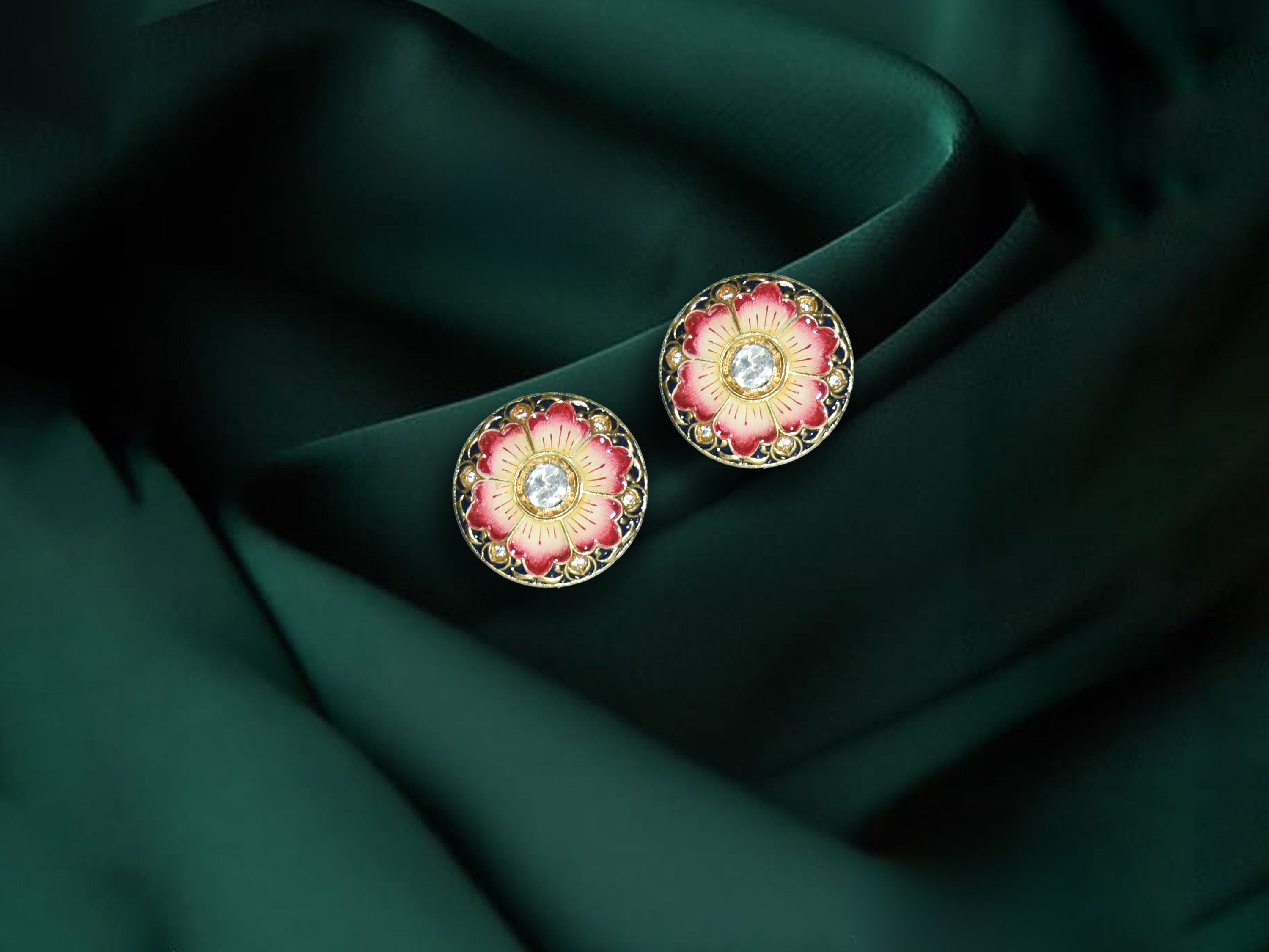 Pink Floral Enamel Stud Earrings