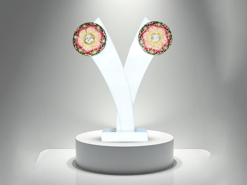 Pink Floral Enamel Stud Earrings