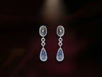 Blue Dual Stone Sapphire Drop Earrings with Crystal Border