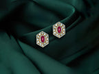 Red Stone Hexagon Stud Earrings