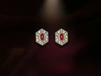 Red Stone Hexagon Stud Earrings