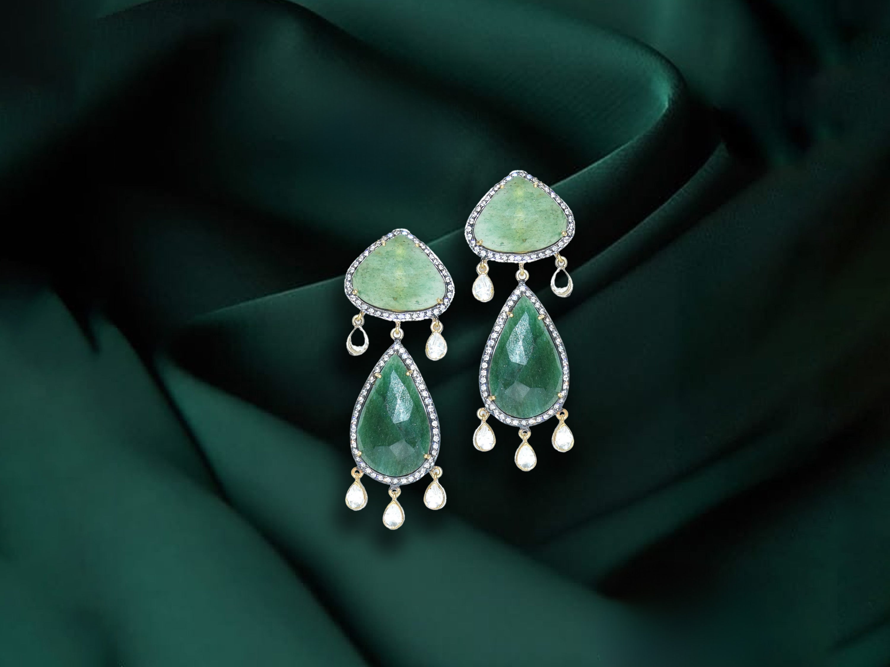 Mesmerizing Green Gemstone Sapphire Teardrop Earrings