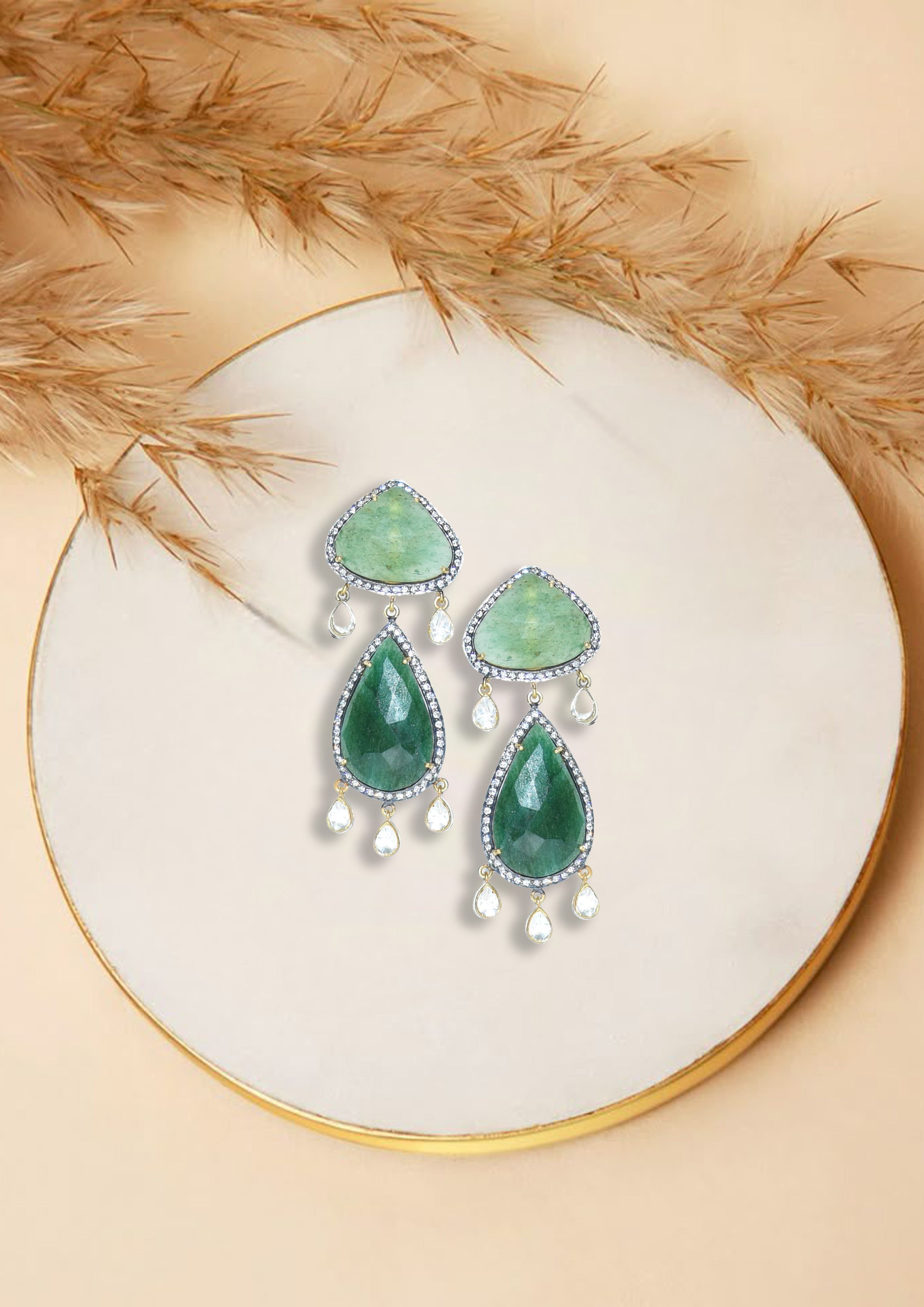 Mesmerizing Green Gemstone Sapphire Teardrop Earrings