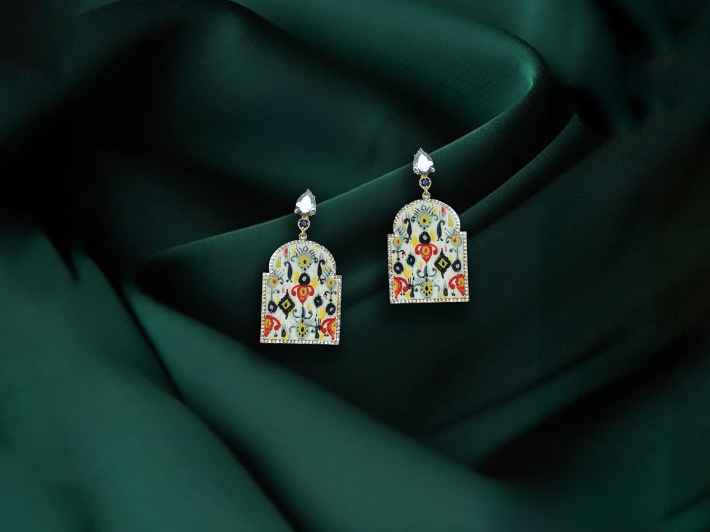 Floral Enamel Stone Earrings – Colorful Artistic Drop Design
