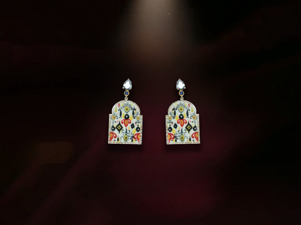 Floral Enamel Stone Earrings – Colorful Artistic Drop Design