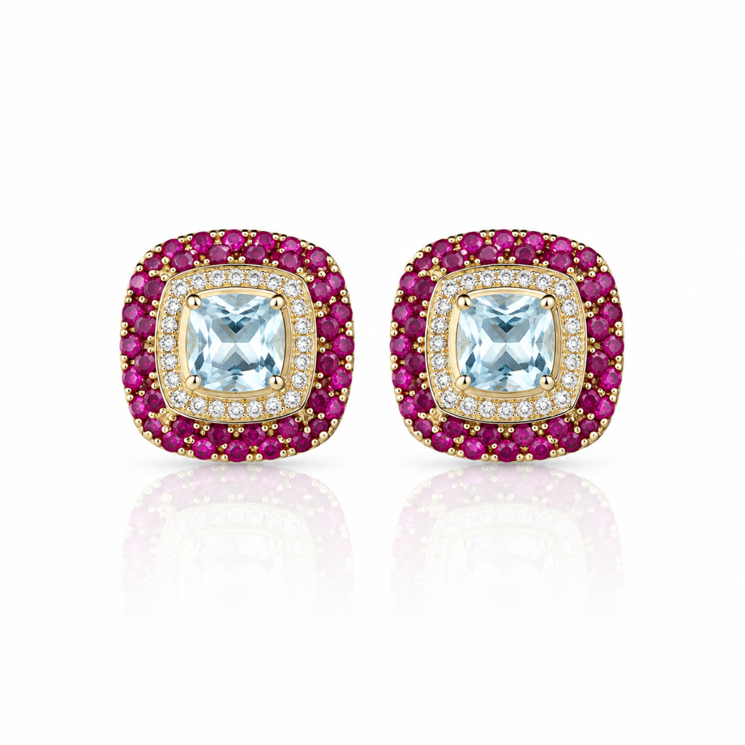 Square Ruby Polki Stud Earrings